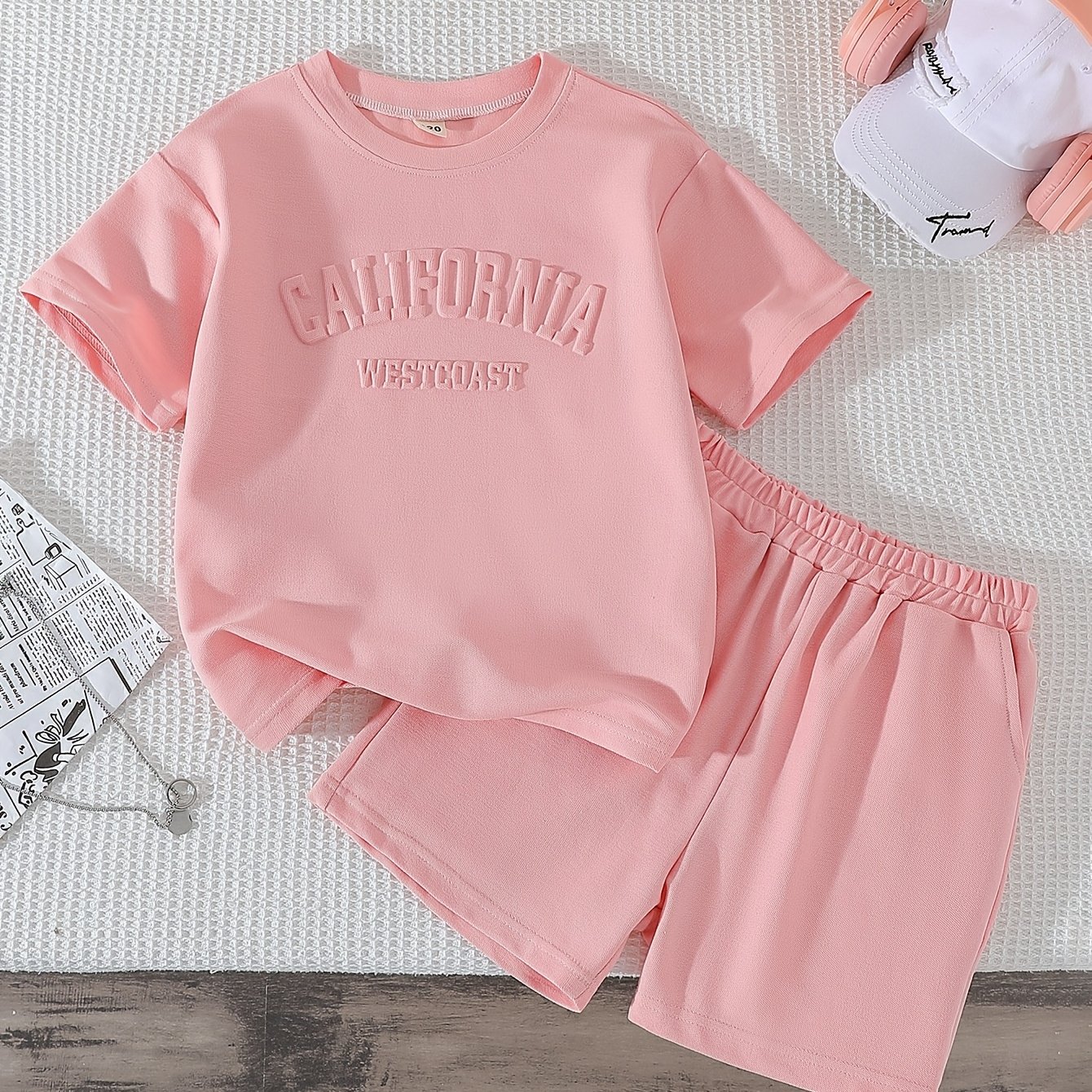 Image of Girls' Summer Shorts Set Fashion Casual Athletic 2pcs Outfit, For Outdoor