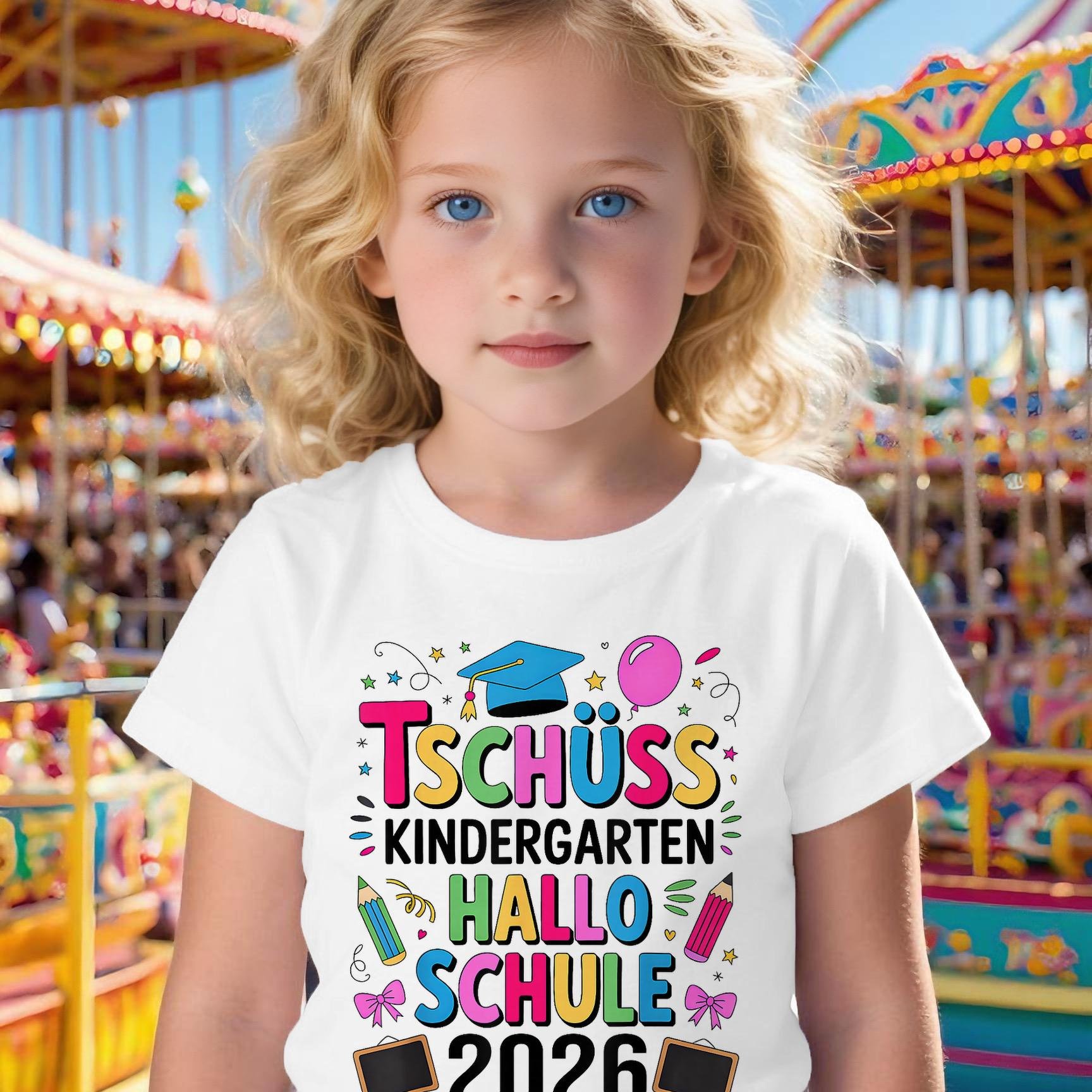 Saying Goodbye To Kindergarten, Hello 2026 School T-shirt - Cute Kawaii School And , Short Sleeve Round Neck Kids' Top, Perfect For Back-to-school Day