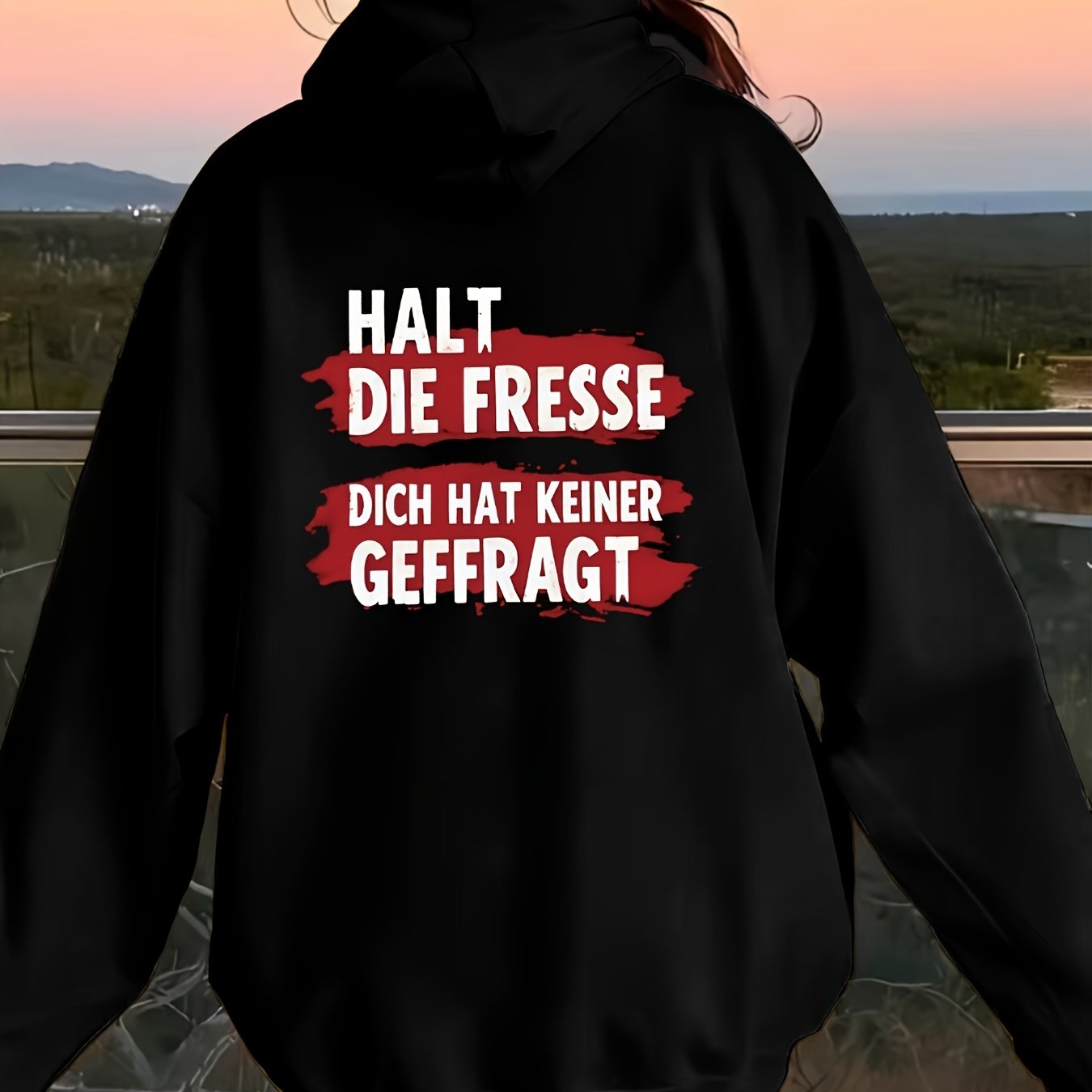 Women's Y2k Oversized Hoodie With German Text Print "shut Up No 1 You" - Loose Fit Pullover, Hooded Hoodie Suitable For Fall/winter, Machine Washable Casual Streetwear For German Outfits