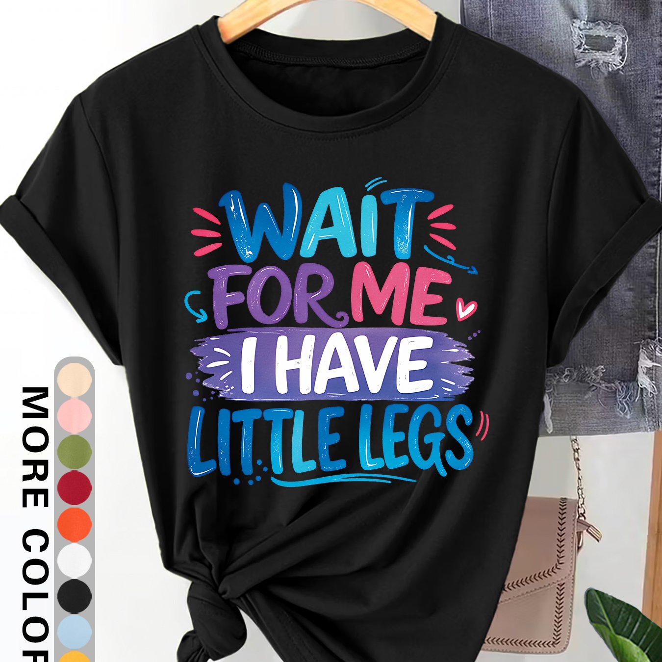 TEMU Women's Plus Size Vintage " I Have Little Legs" T-shirt - Funny Text Print Crew Neck Casual Top, Suitable For Spring Summer Fall Casual Attire,