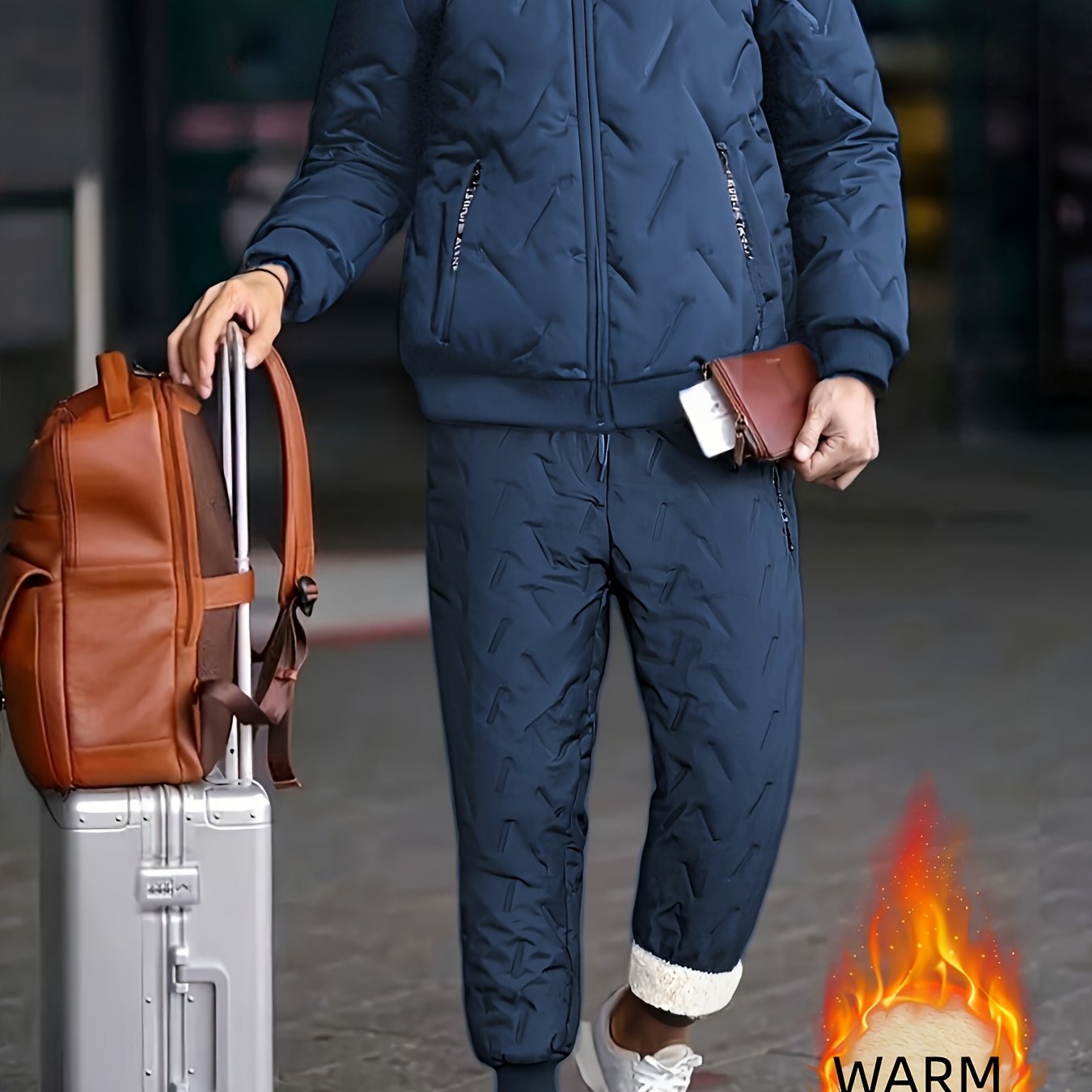 TEMU 2pcs Men's Casual Set, Fleece-lined And Thickened, Heavyweight Men's Jacket And Pants, Winter Sporty Casual Zip-up Cardigan Jacket, Fleece-lined