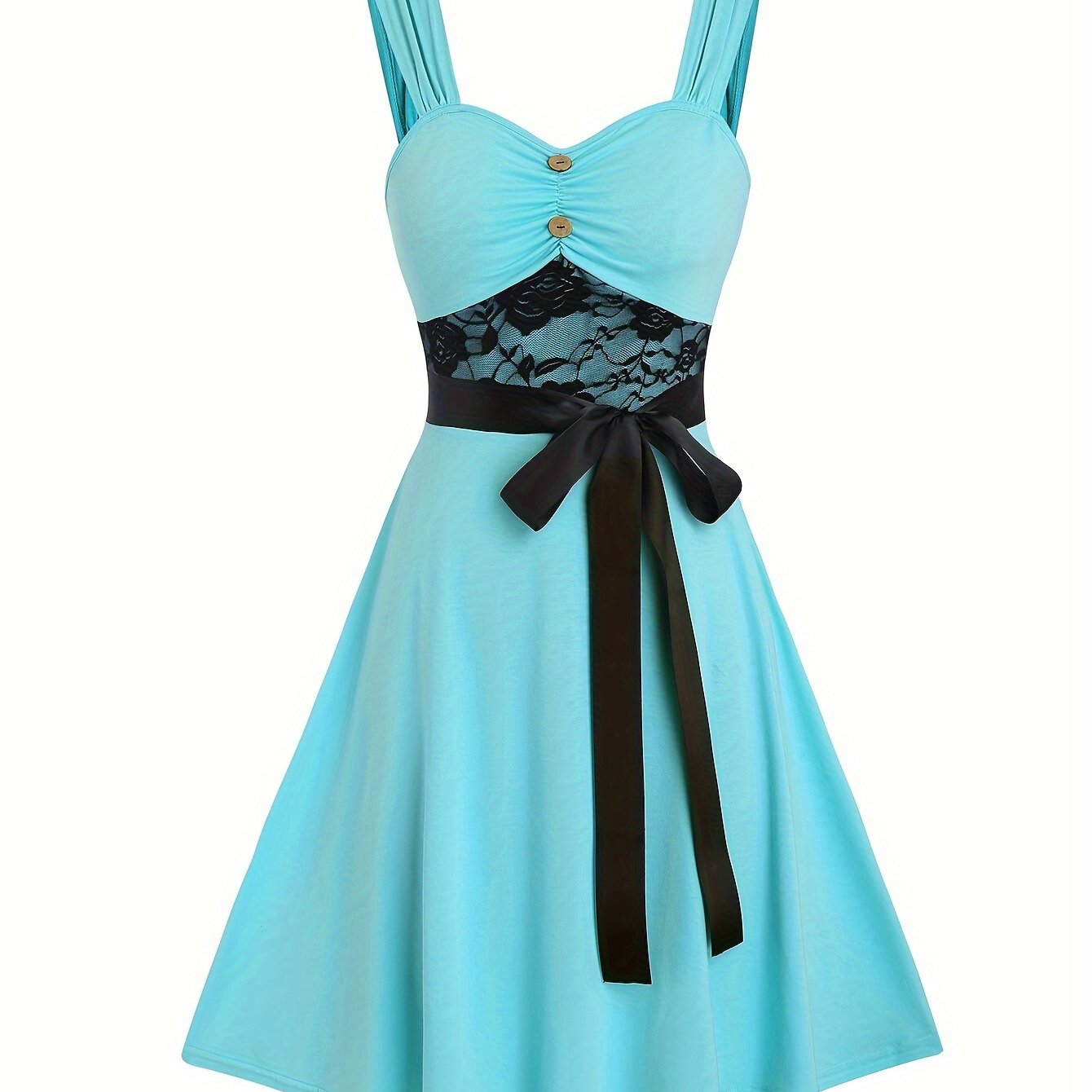 Dress With Belt, Floral Lace, And Coconut Button