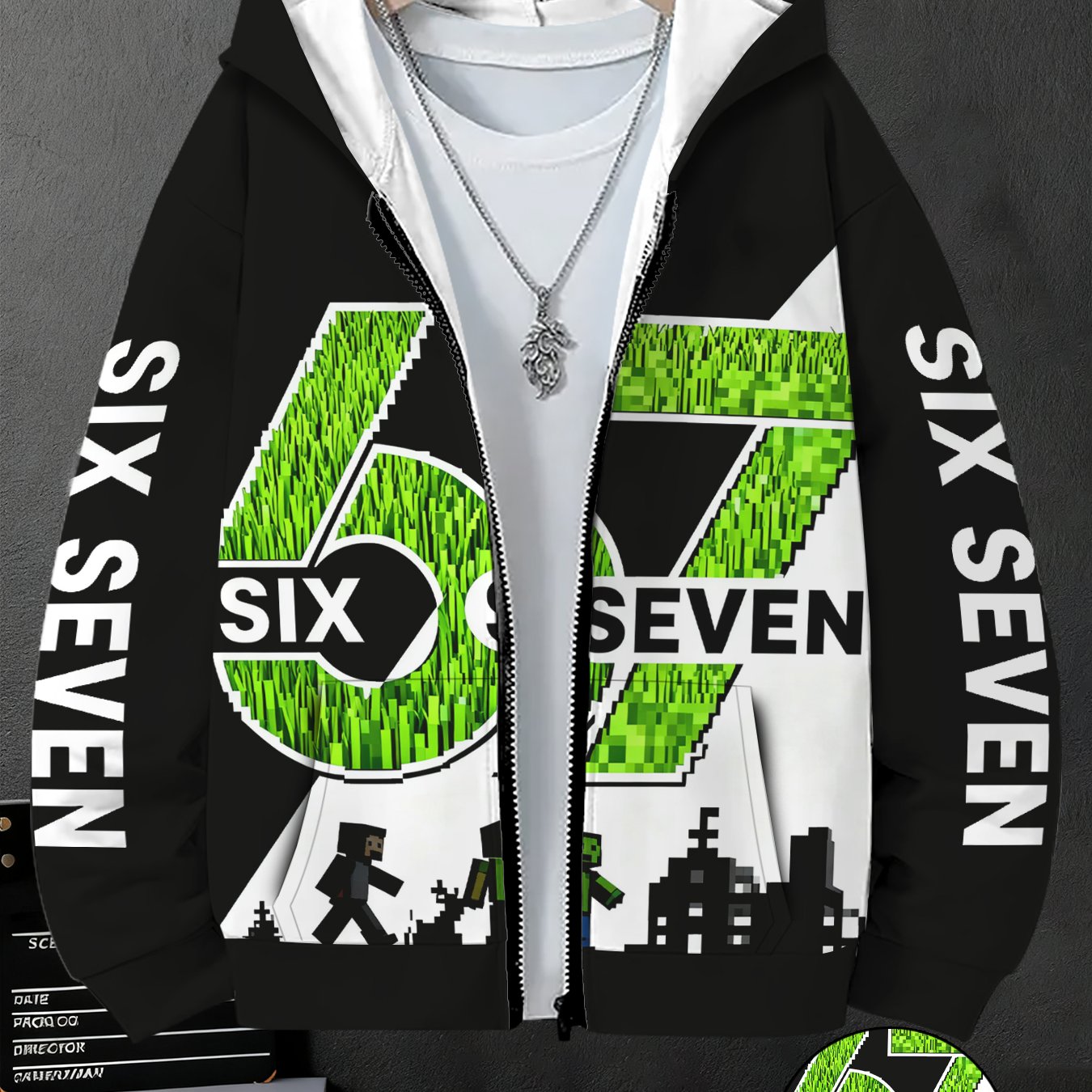 Image of Boys' Zip-up Hoodie With A Pixel Style Print Featuring , A Trendy Autumn And Winter Pocket Jacket For Kids, Wear With A Stylish And Unique Long-sleeve Top