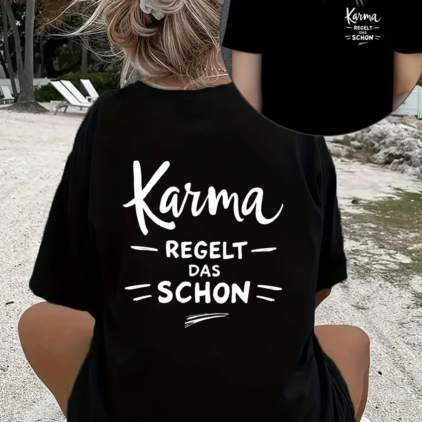 TEMU für KARMA Damen-T-Shirt mit doppelseitigem Druck, lässig bequem, trendiges Kurzarm-Pullover-Top mit Rundhalsausschnitt