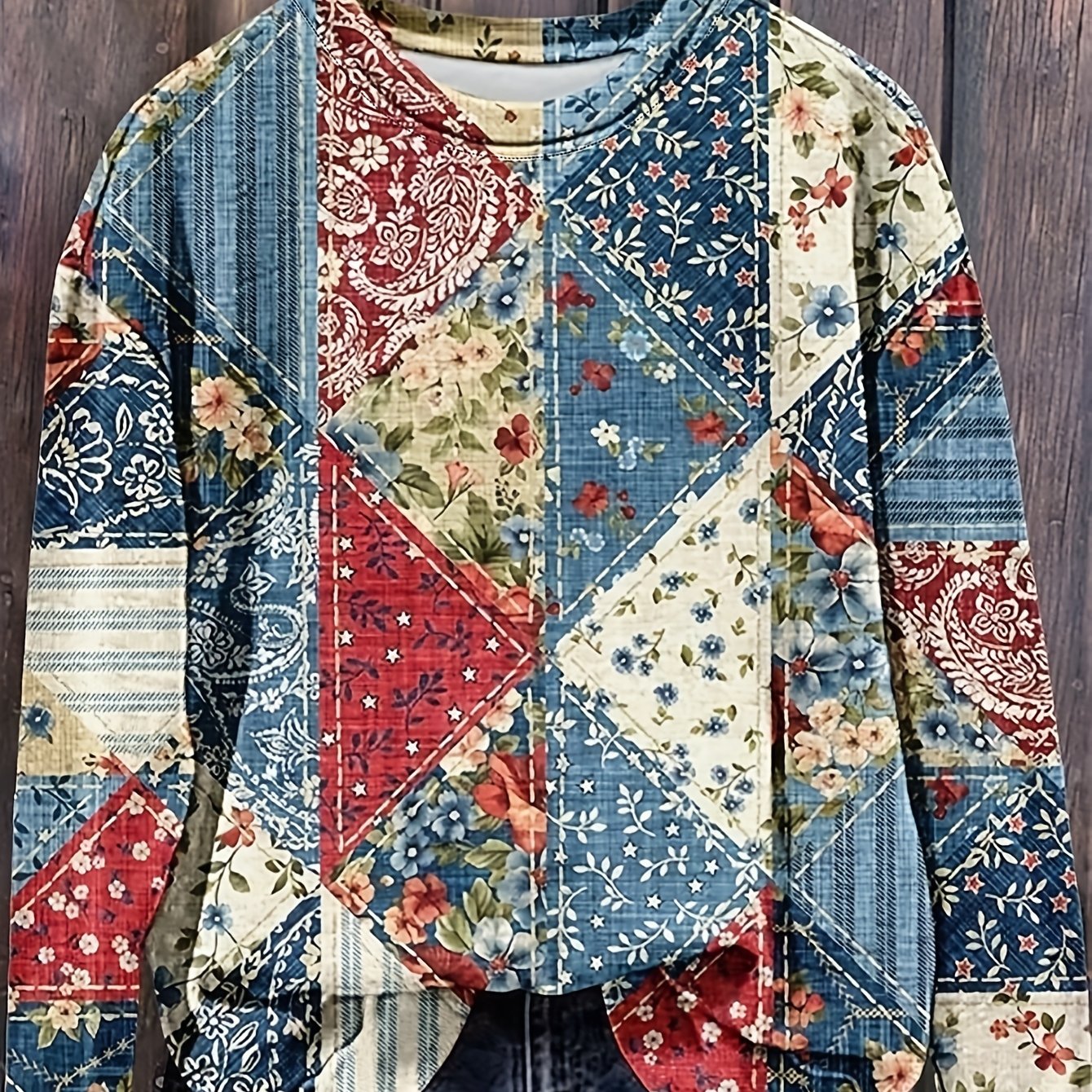 TEMU Plus Size, Women's Casual Loose Fit Basic Pullover Sweatshirt With Fashionable Floral Print And Round Neck Long Sleeves