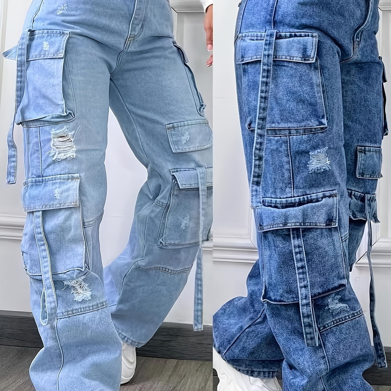 TEMU 2026 Women's Long Hot Pants, Straight-leg Multi-pocket Pants, Women's Versatile Loose Casual Pants