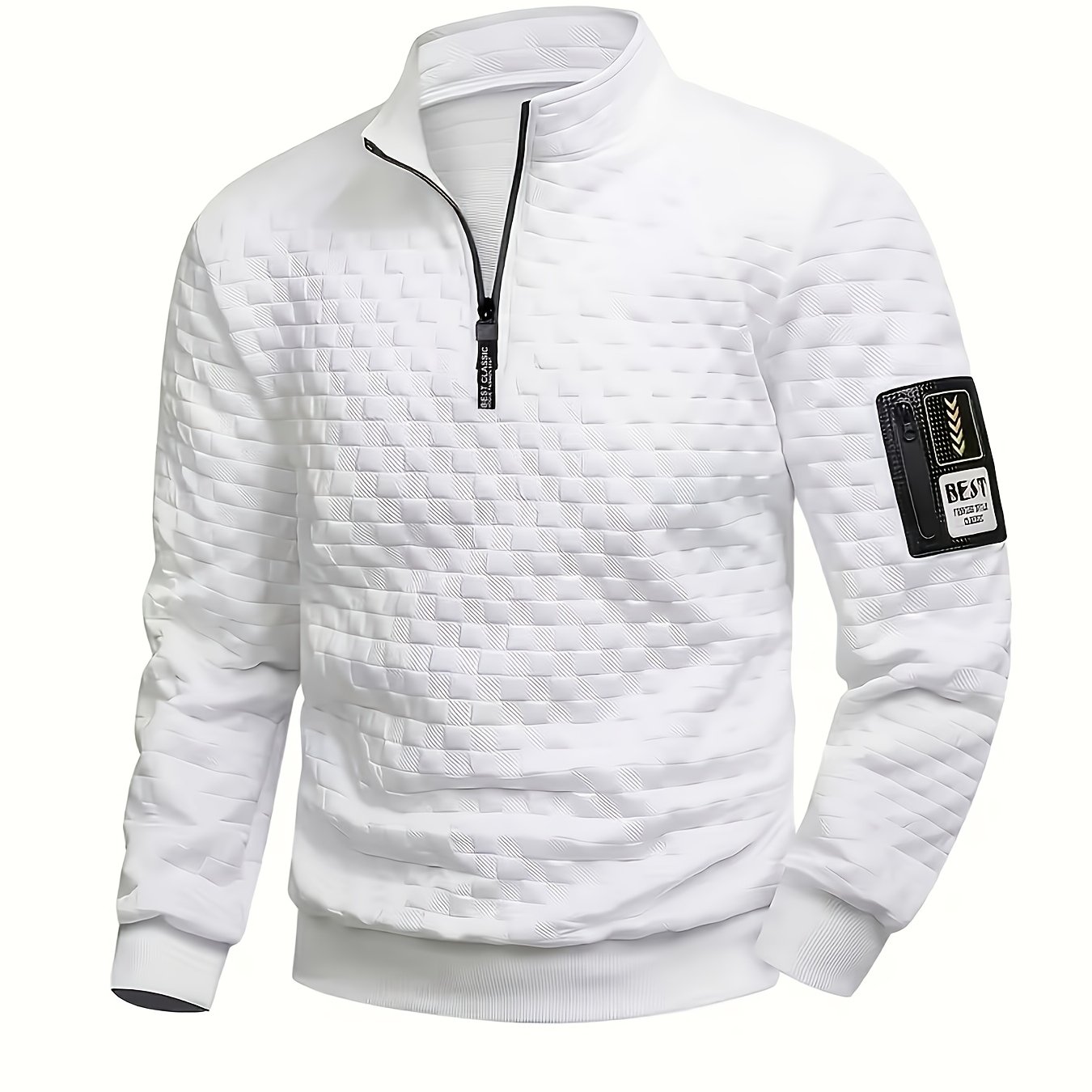 TEMU Men's Casual Long Sleeve Henley Shirt, Half Zipper Front, Machine Washable Polyester Stretch Zipper Pullover, Suitable For Sports, Outdoor, Gym,