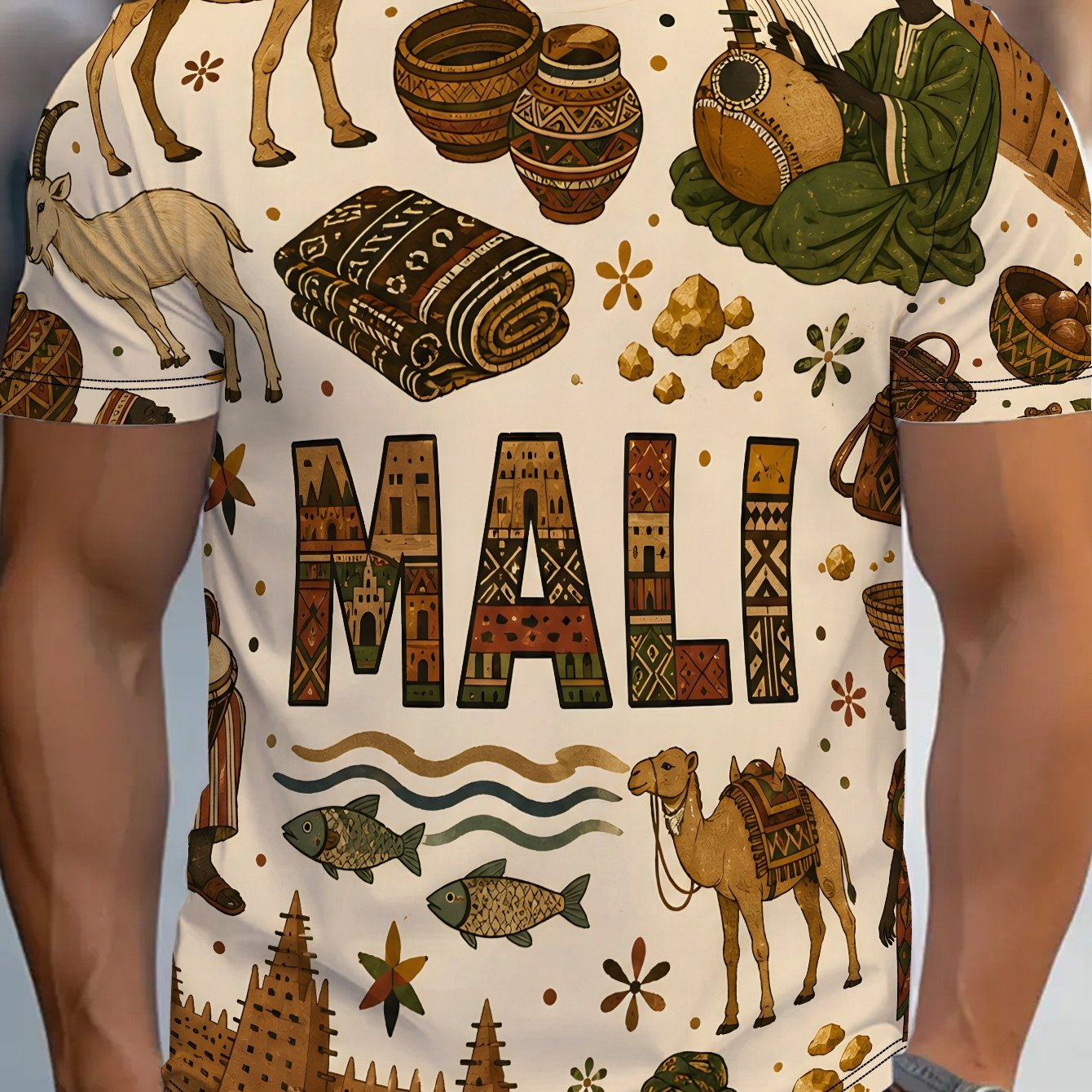 TEMU T-shirt à manches courtes pour homme avec motif du désert du , imprimé décontracté, col rond, confortable et respirant, tendance pour la plage ,