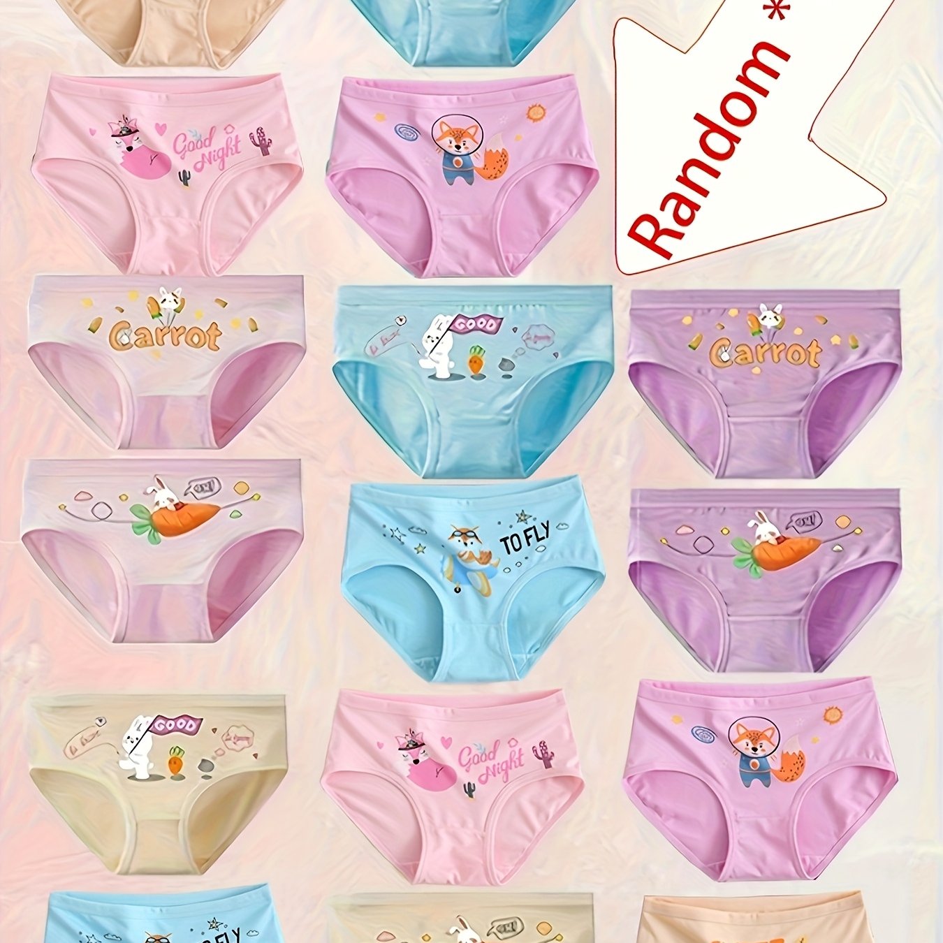10pcs Random Color Girls' Cartoon Briefs Cute Bunny Pattern Girls' Cute Underwear
