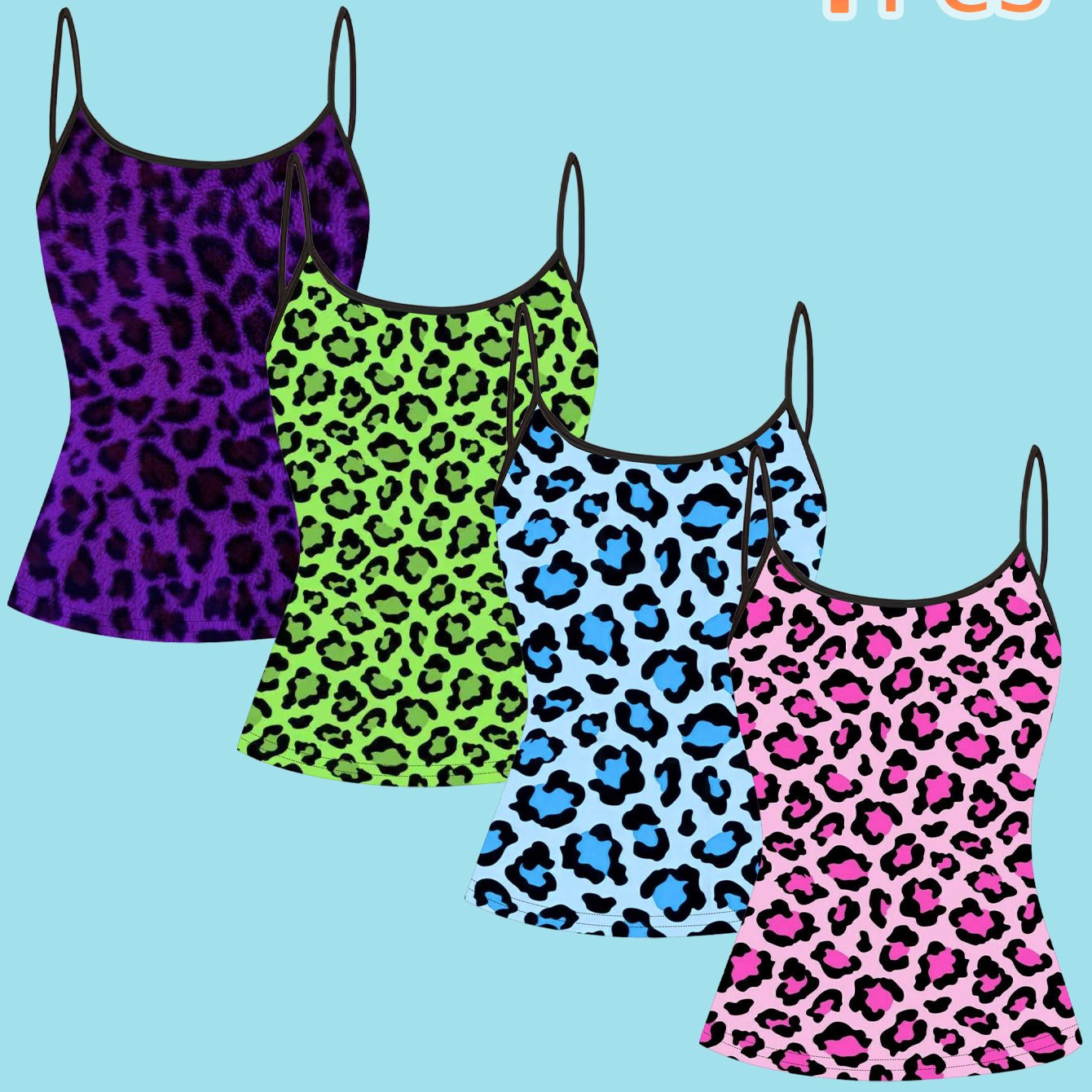 TEMU 4pcs Set Of Colorful Leopard Print Camisoles For Women, Slim-fit Sleeveless Tops With Thin Straps, Cool And Stylish European And Design