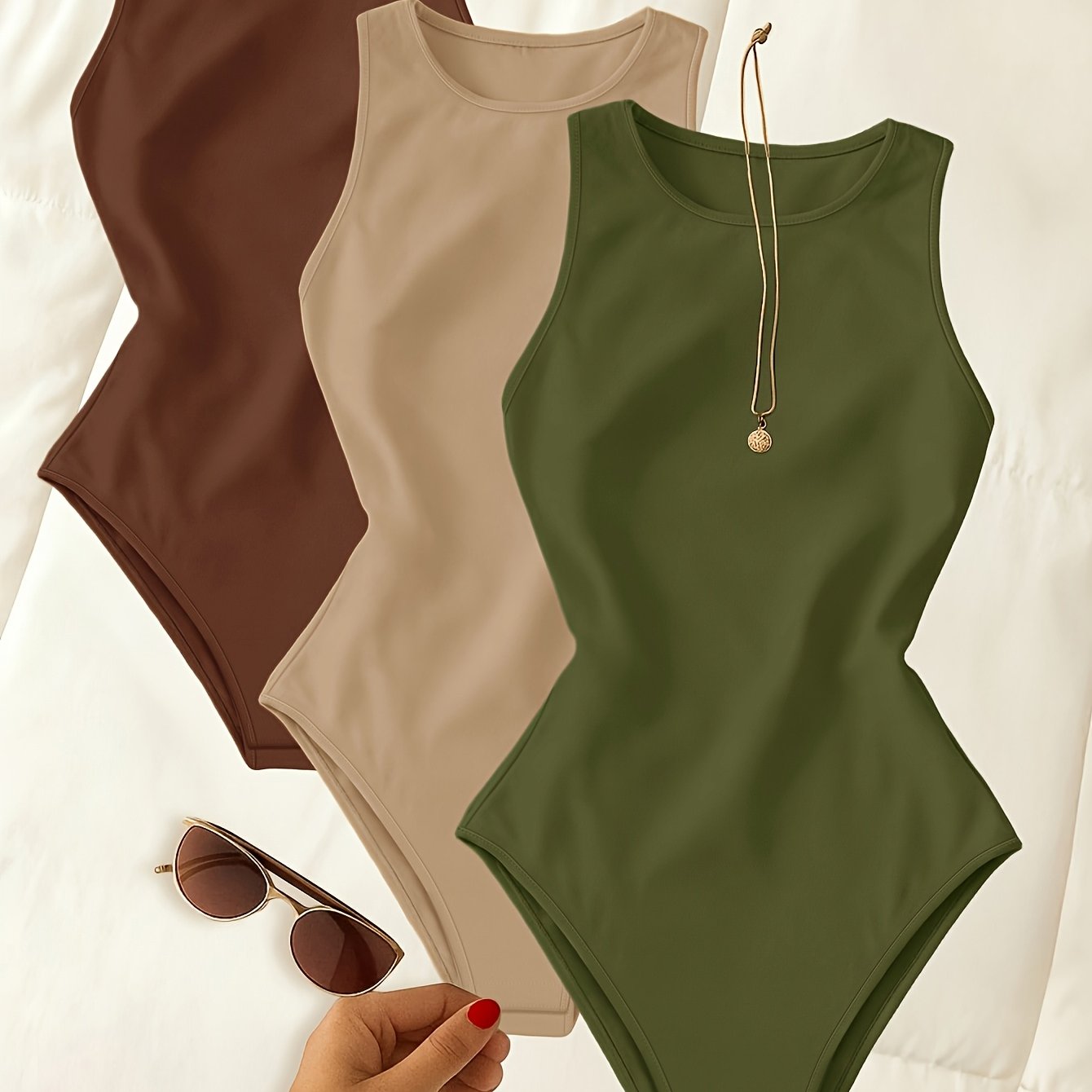 TEMU Women's 3pcs Fall/winter New Sleeveless Medium-stretch Bodycon Solid-colored Vest Daily Wear Outerwear And Inner Wear Jumpsuit Set [ytd]