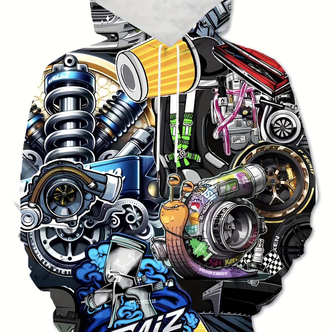 TEMU Men's Automotive Graffiti Hoodie - Streetwear Apparel, Comfortable Knitwear, Streetwear Lovers, Durable Material, Motorcycle Fans, Streetwear