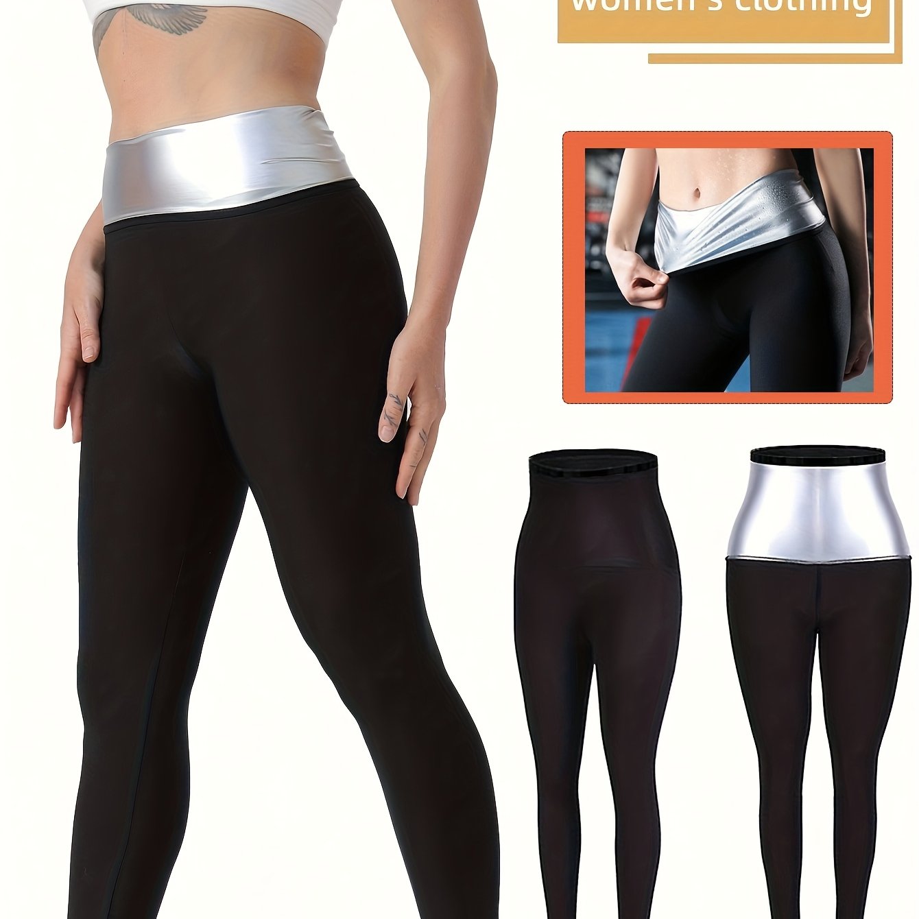 Image of 1pc Plus Size Women's Sauna Pants, Female Sauna Stitching 9 Points Pants, Suitable For Yoga, Running, Gym And Fitness