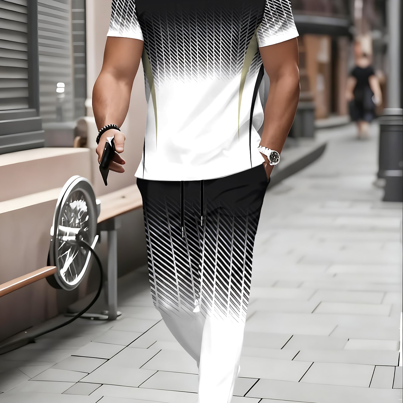 TEMU Men's Short Sleeve Long Pants Set, Round Neck T-shirt And Comfortable Long Pants Matching, Suitable For Spring, Summer, And Autumn Indoor And