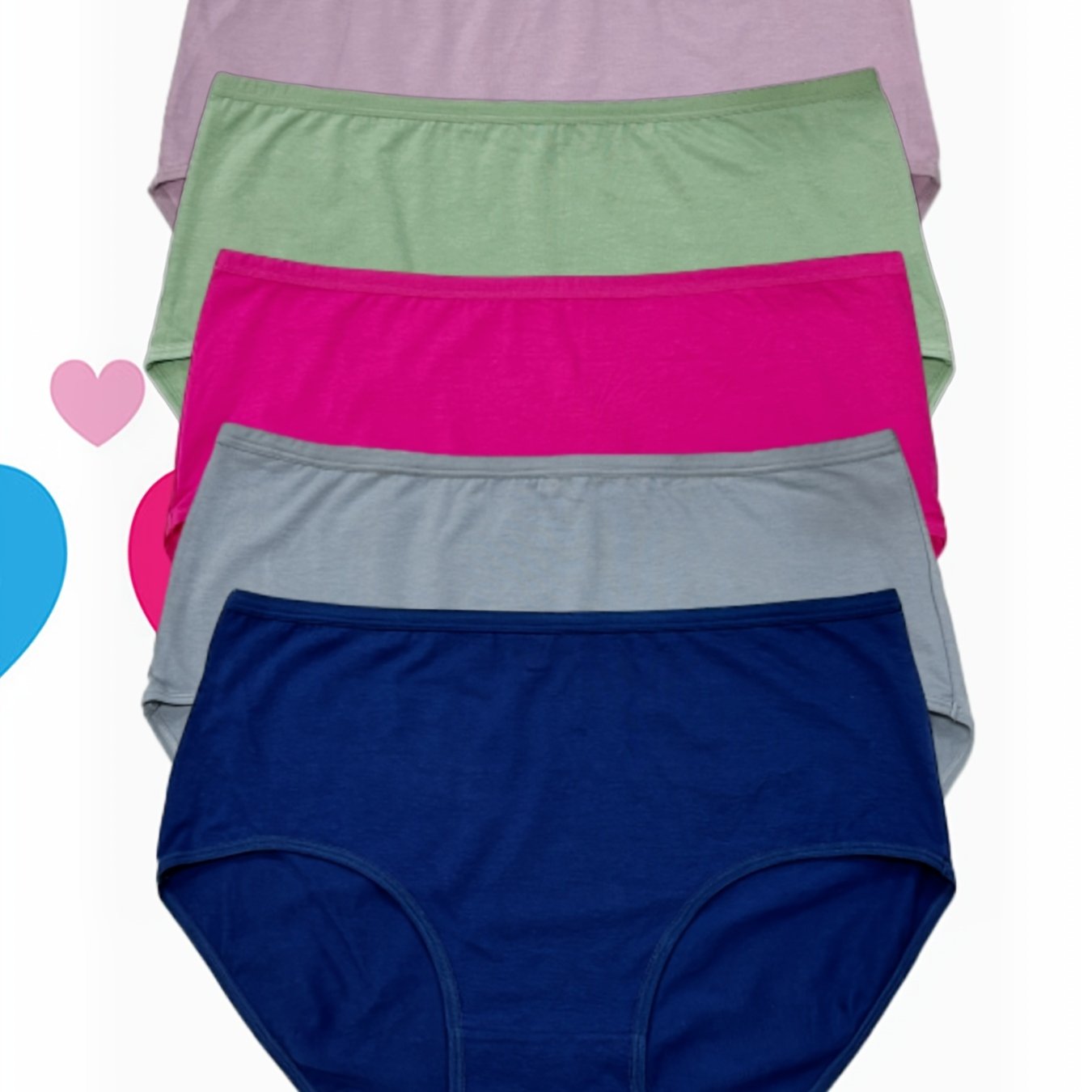 Five-pack Pure High-waisted Women's Plus Size Panties, Simple Solid Color Briefs For Women