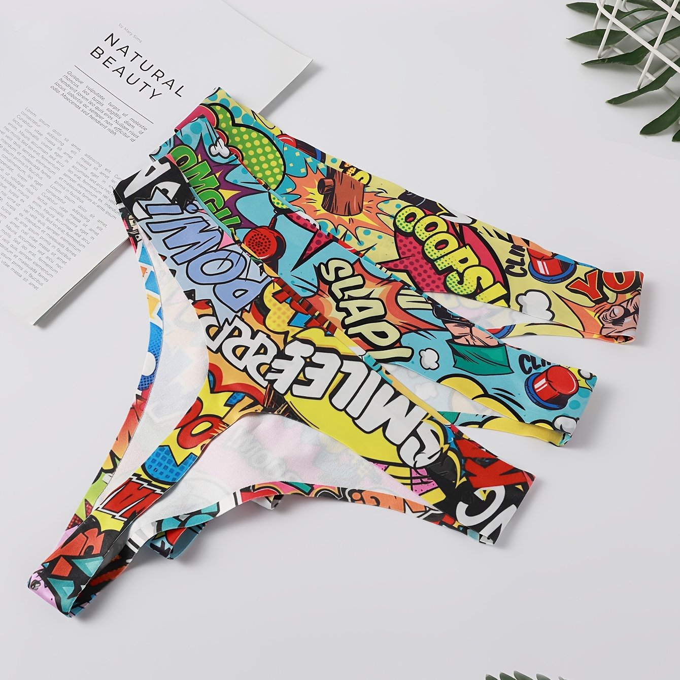 E-shop 3er-Pack Damen-Tanga-Unterwäsche im -Style mit floralem Cartoon-Digitaldruck, dehnbar, bequem, ganzjährig atmungsaktiv, ein besonderes Geschenk