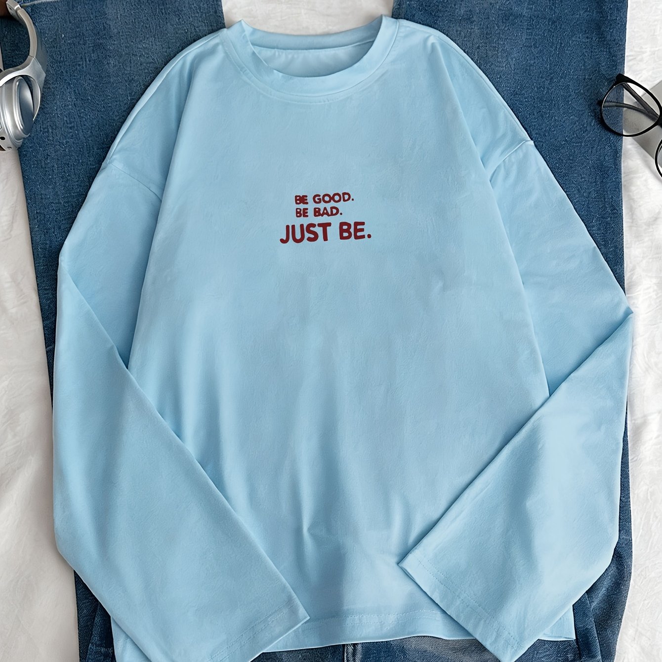 TEMU D329 - Neck Top, Versatile Street Style Casual Minimalist Crew Neck Long-sleeved T-shirt For Spring And Autumn, Fashionable And Trendy, And
