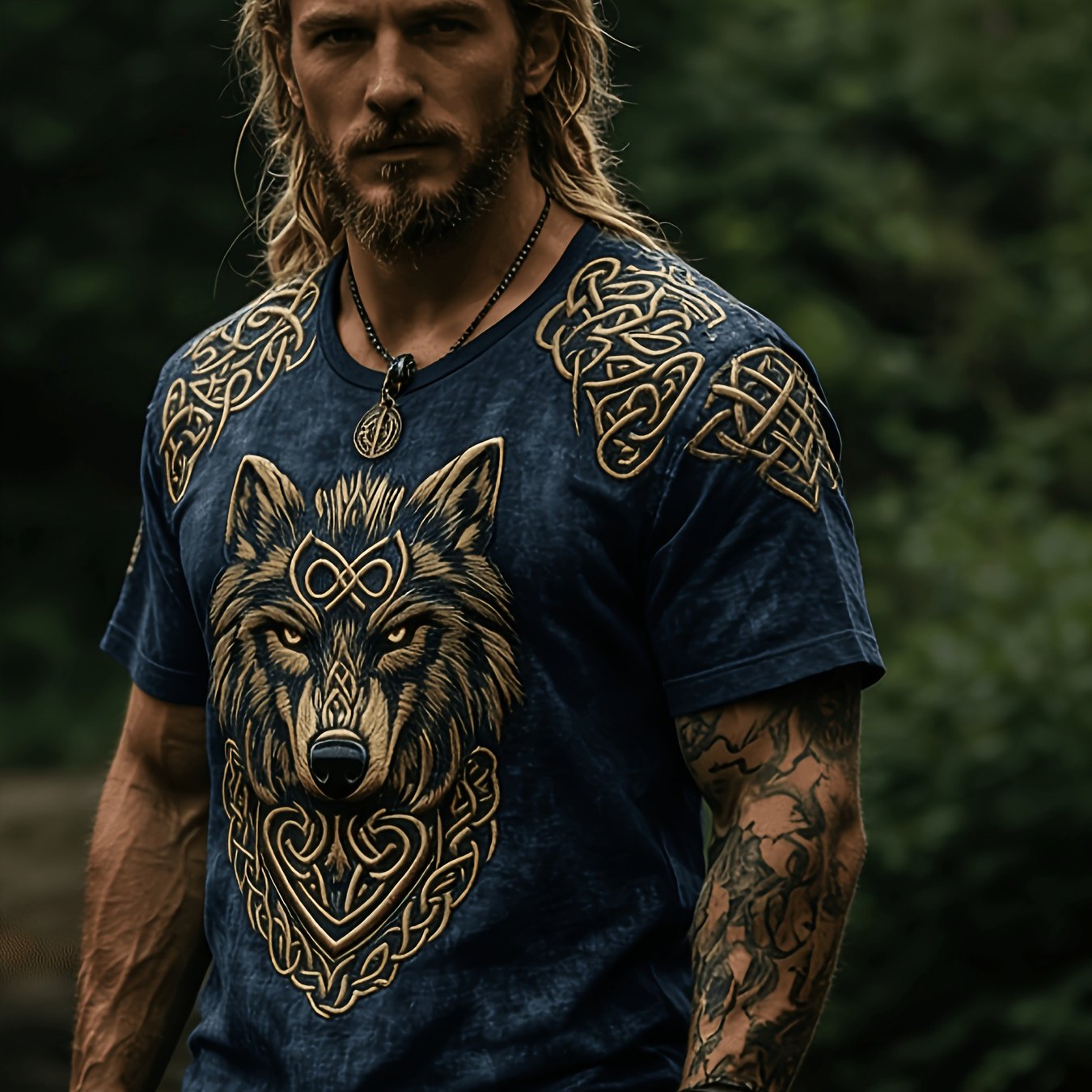 TEMU - Men's Casual Short-sleeve T-shirt With Viking-style Wolf And Vintage Distressed Look. Made From Breathable Fabric, Perfect For And Trendy