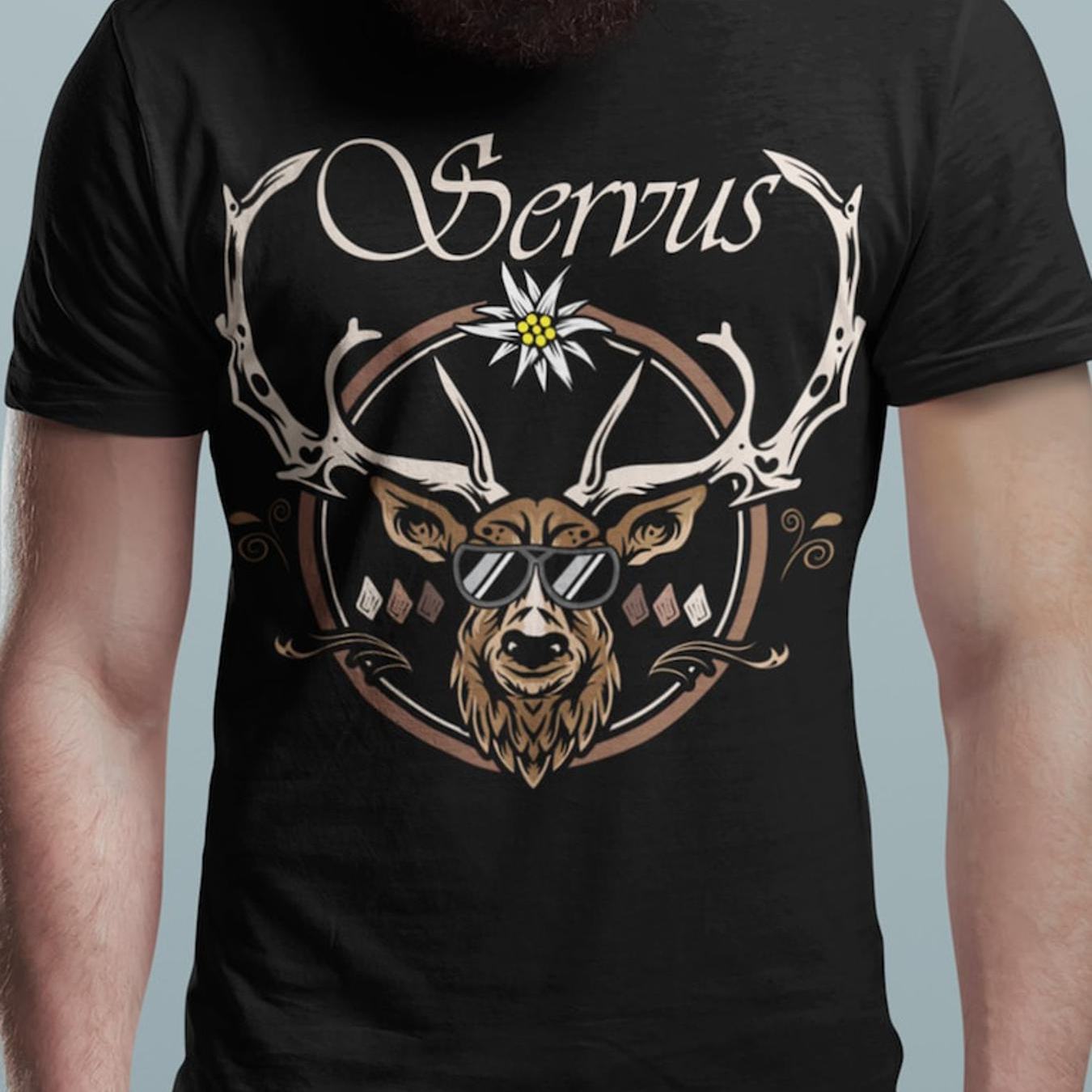 Image of Men's T Shirt Servus Hirsch Traditional Costume For Folk Festival Oktoberfest