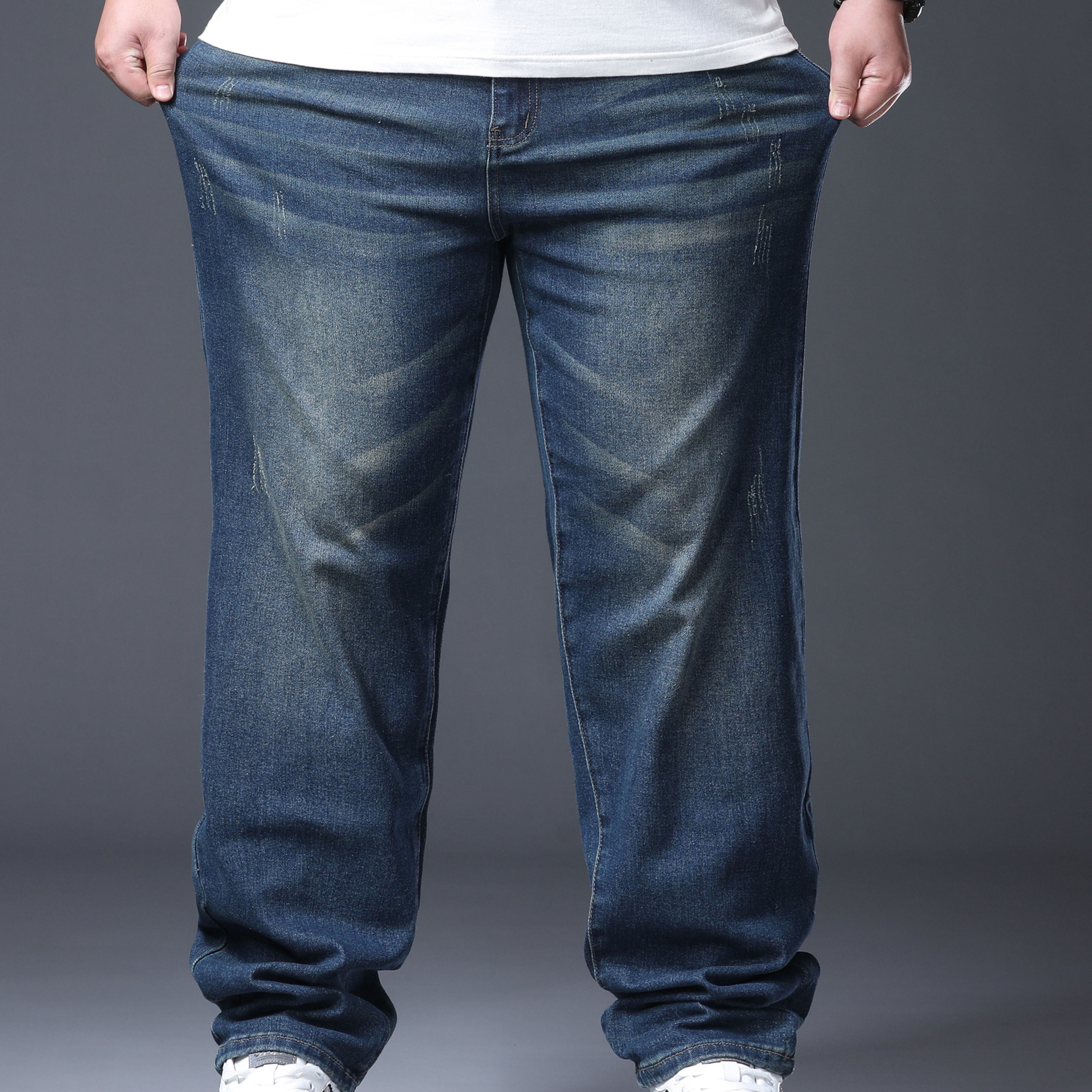 Plus Size Autumn/winter Stretchy Non-restrictive Loose Comfortable Slimming Casual Jeans With Ripped , Plus Size