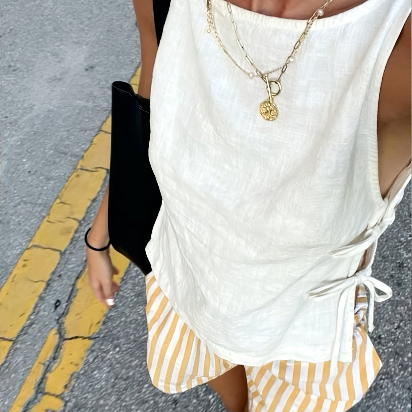 TEMU Summer Women's Linen-textured Side-tie Fashionable Casual Camisole