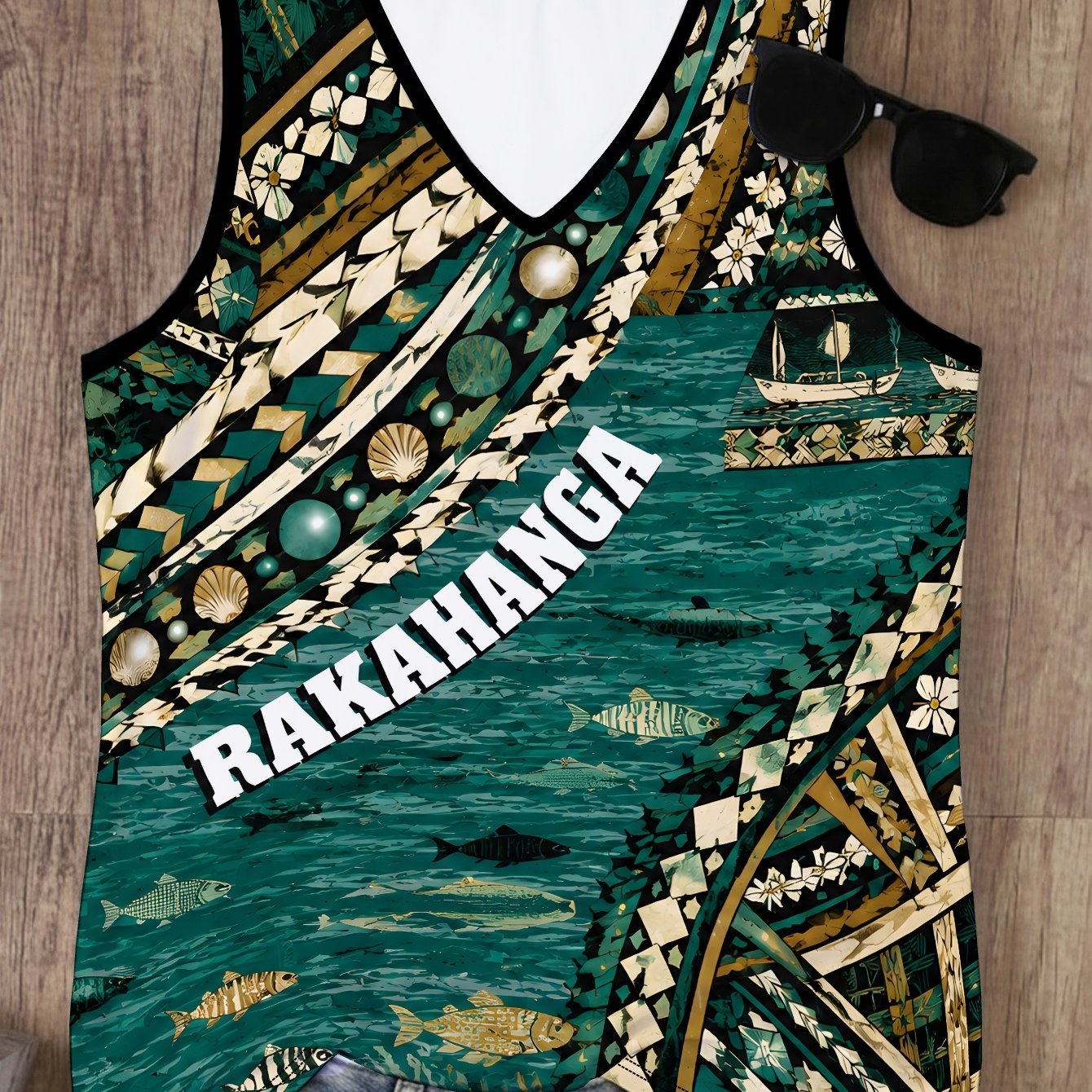 TEMU Rakahanga Symbols Women's V-neck Vest Printed Design - No Texture//sequins