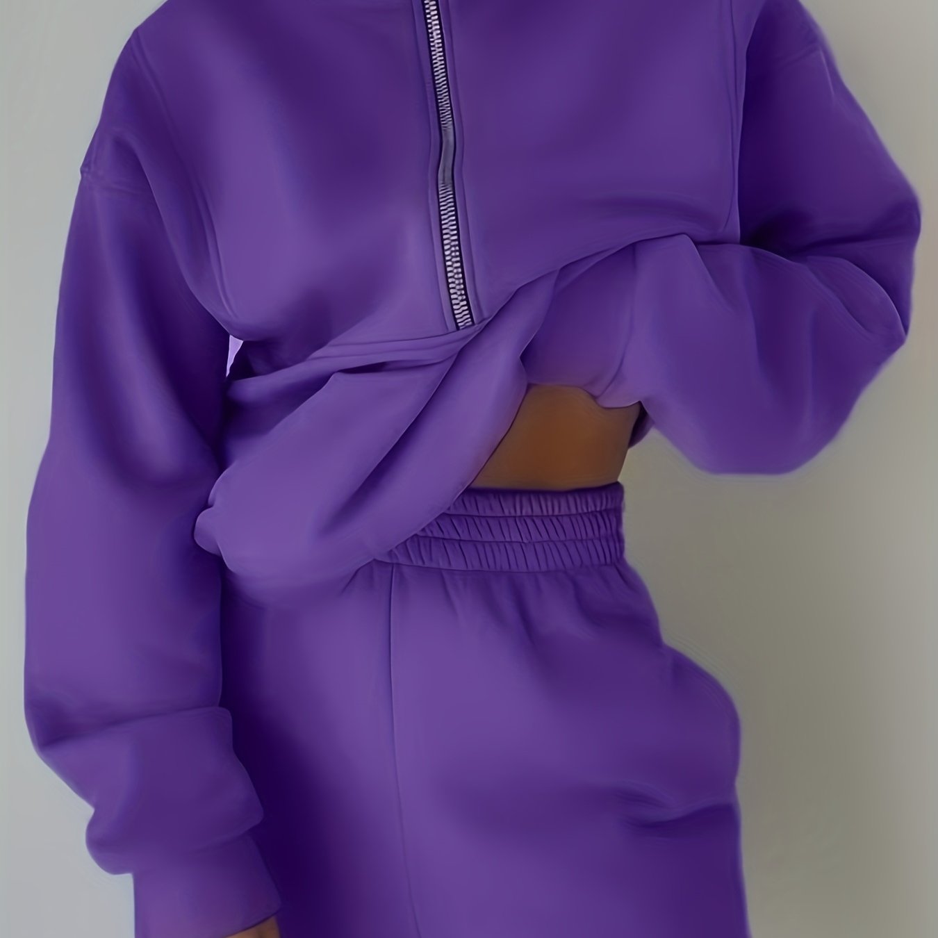 E-shop Orientierter Europäisch-Mittelöstlicher Bequemer Fleece-Zip-Up-Sweatshirt und Hose Zweiteiler für Damen