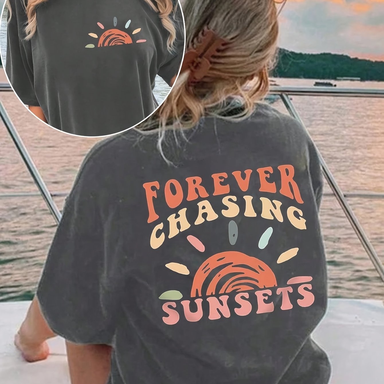 TEMU Casual Graphic Round Neck Short Sleeve Form-fitting Women T-shirt, Suitable For Summer