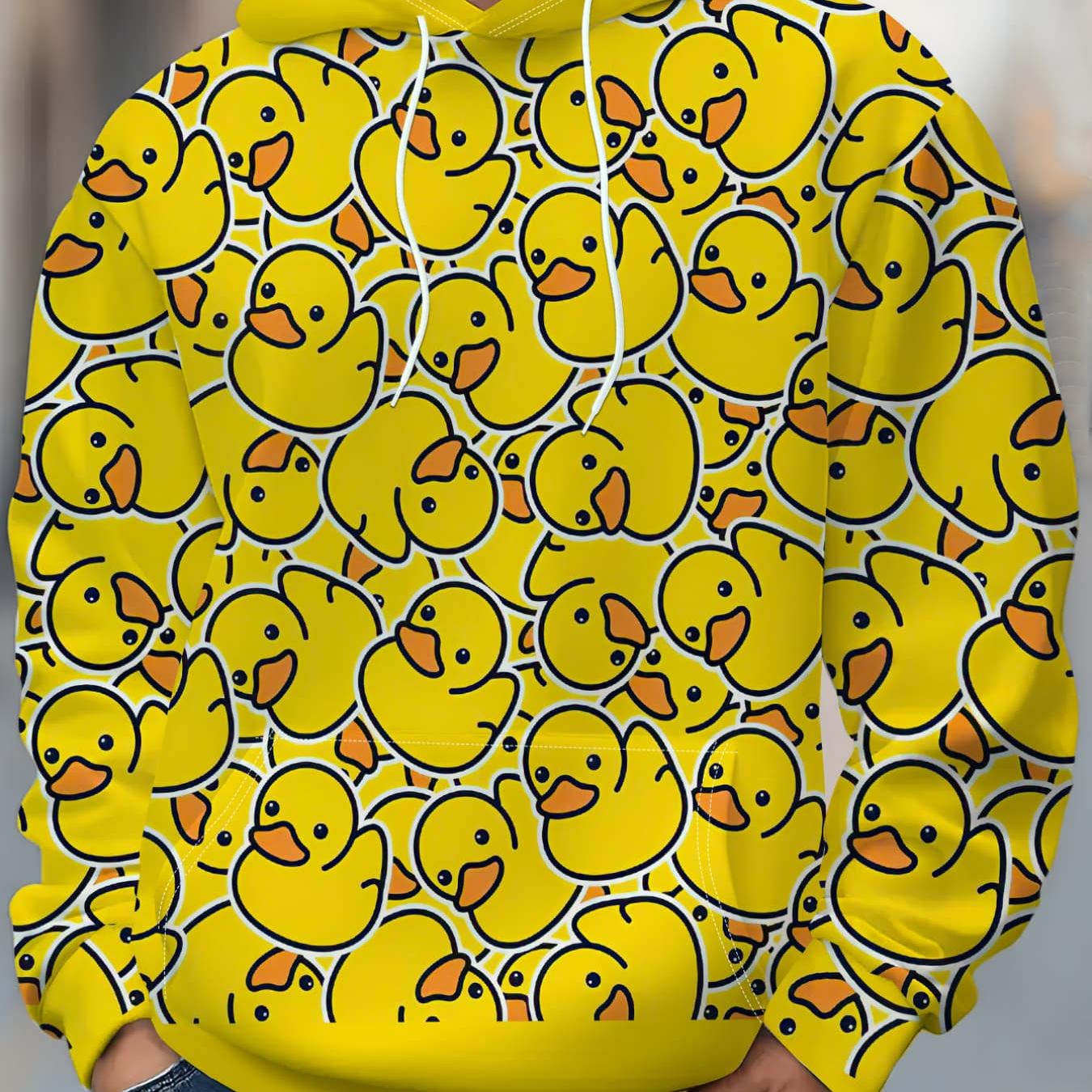 TEMU Trendy Fun Yellow Duck Print Hoodie Unisex Fashion Casual Loose Fit Pullover Stylish Cartoon Printed Top Spring Autumn New