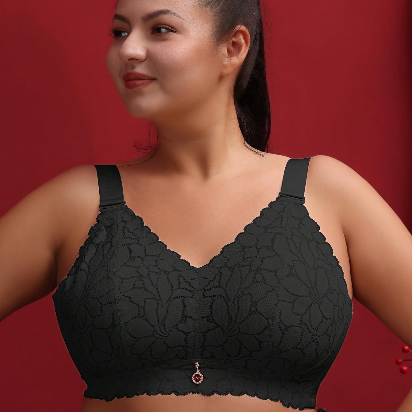 Image of -size Lace Sexy Lingerie For Women, Ultra-thin Design, Big Bust Reducing, Wire-free Anti-sagging Breathable Bra