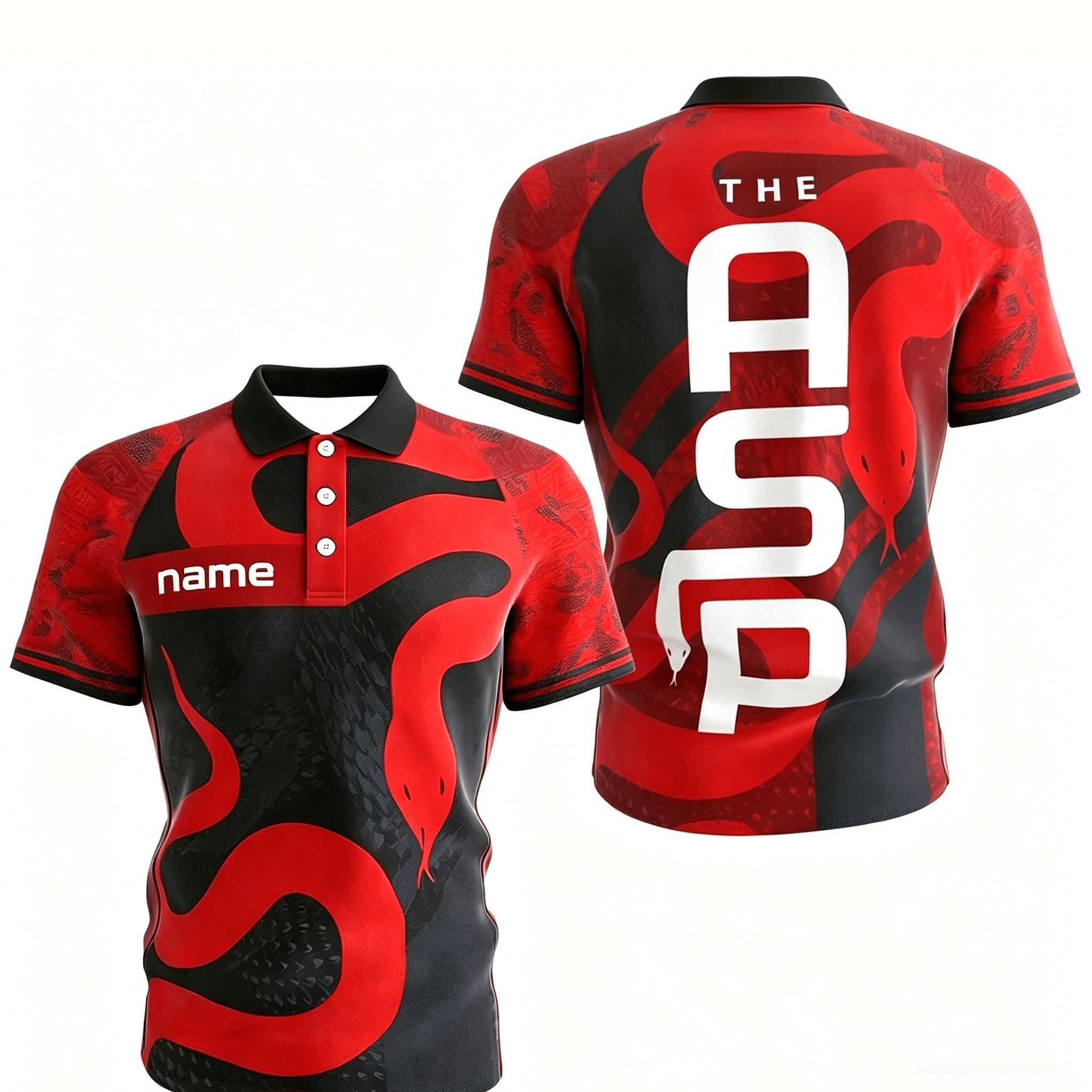 TEMU [printed Design - Not Textured], Men's Customizable Name Darts Team Uniform, Red And Black Viper With Customizable Team Name, Regular Shoulder