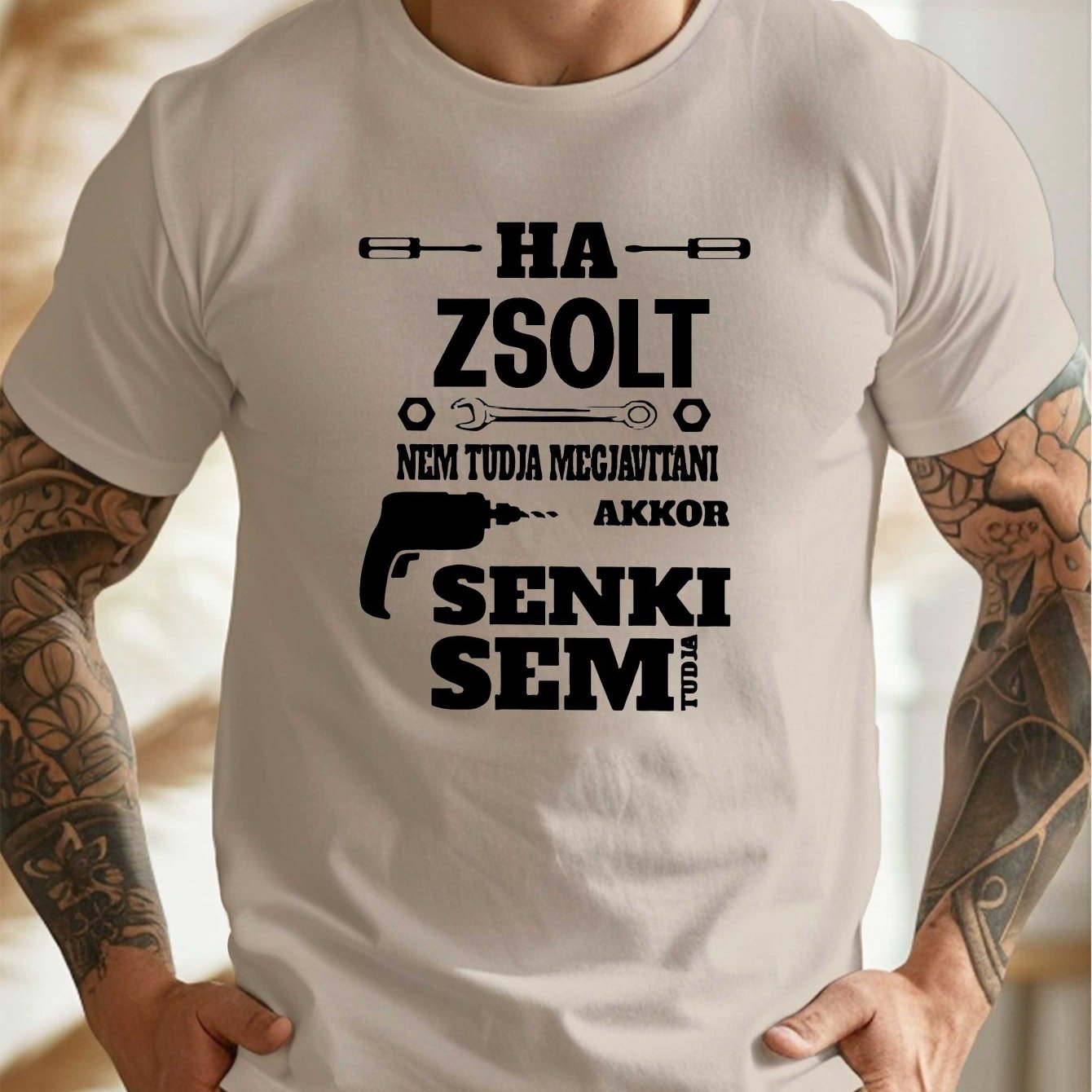 TEMU Classic Hungarian Name Print, Men's Round Crew Neck Short Sleeve Tee, Casual T-shirtcasual Comfy Lightweight Top For Summer
