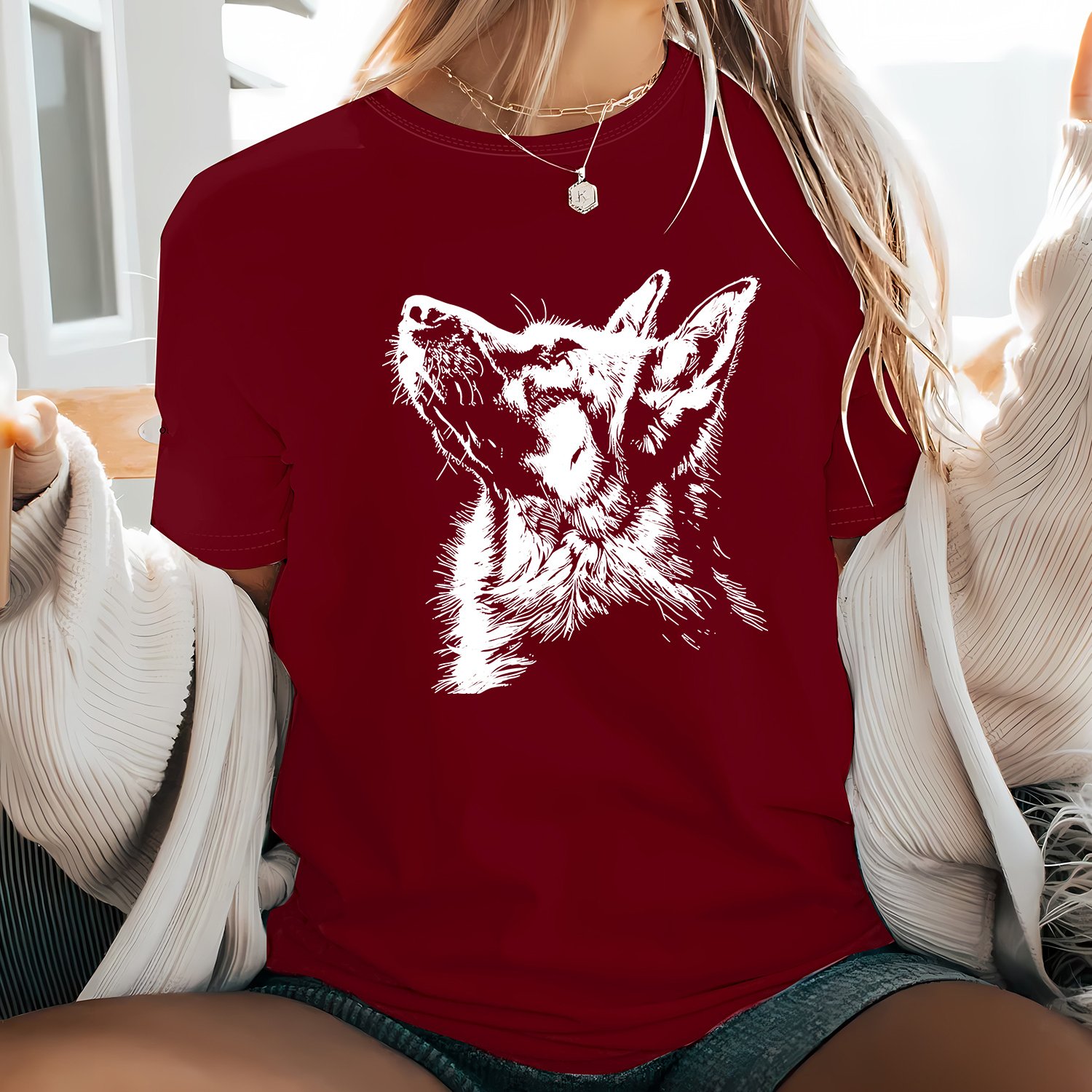 TEMU Plus Size, Women's Casual Plus Size Round Neck Short Sleeve T-shirt With Wolf Graphic Letter Print, Machine Washable, Soft Breathable Fabric,