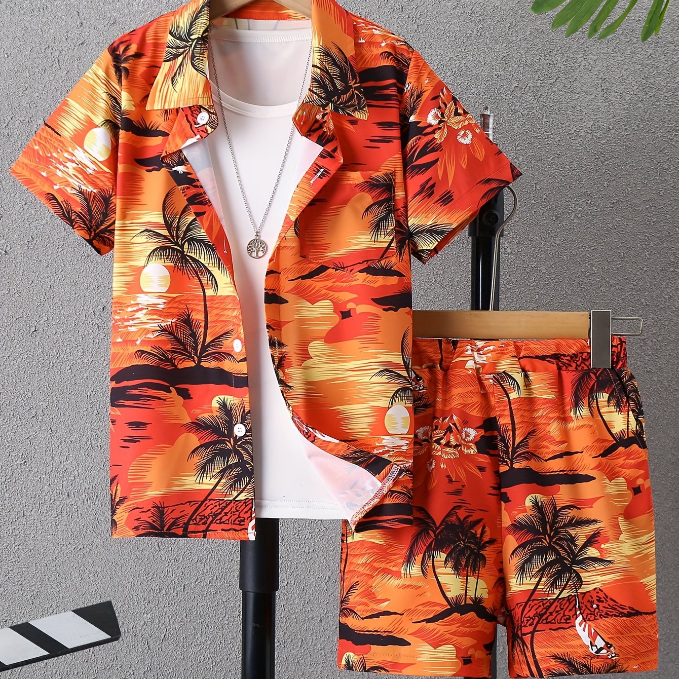 Image of Boys' Shirt And Shorts Set, Print Outfit Short Shorts Short Sleeve Casual Party Fashion Suit, For Outdoor