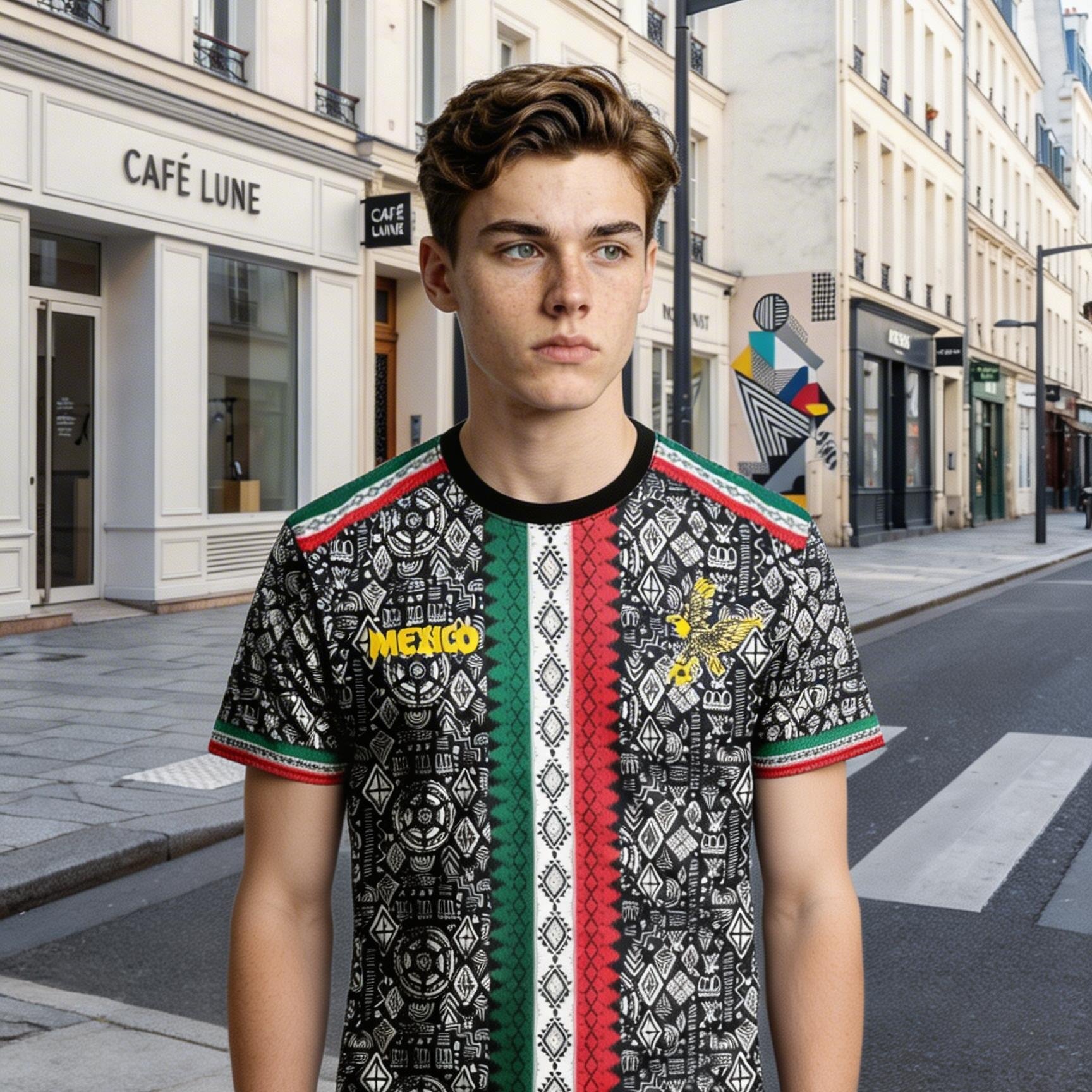 TEMU Mexican Style Men's Football Jersey & Cartoon Print Round Neck Comfortable Sports Top & Suitable For Matches, Football Training, Daily Casual