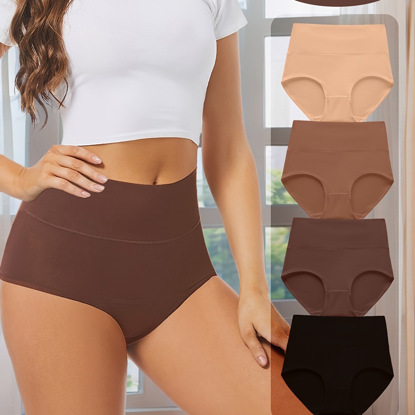 Image of 4pcs Women's Elegant High-waist Panties - Seamless Breathable Solid Color Underwear For Women