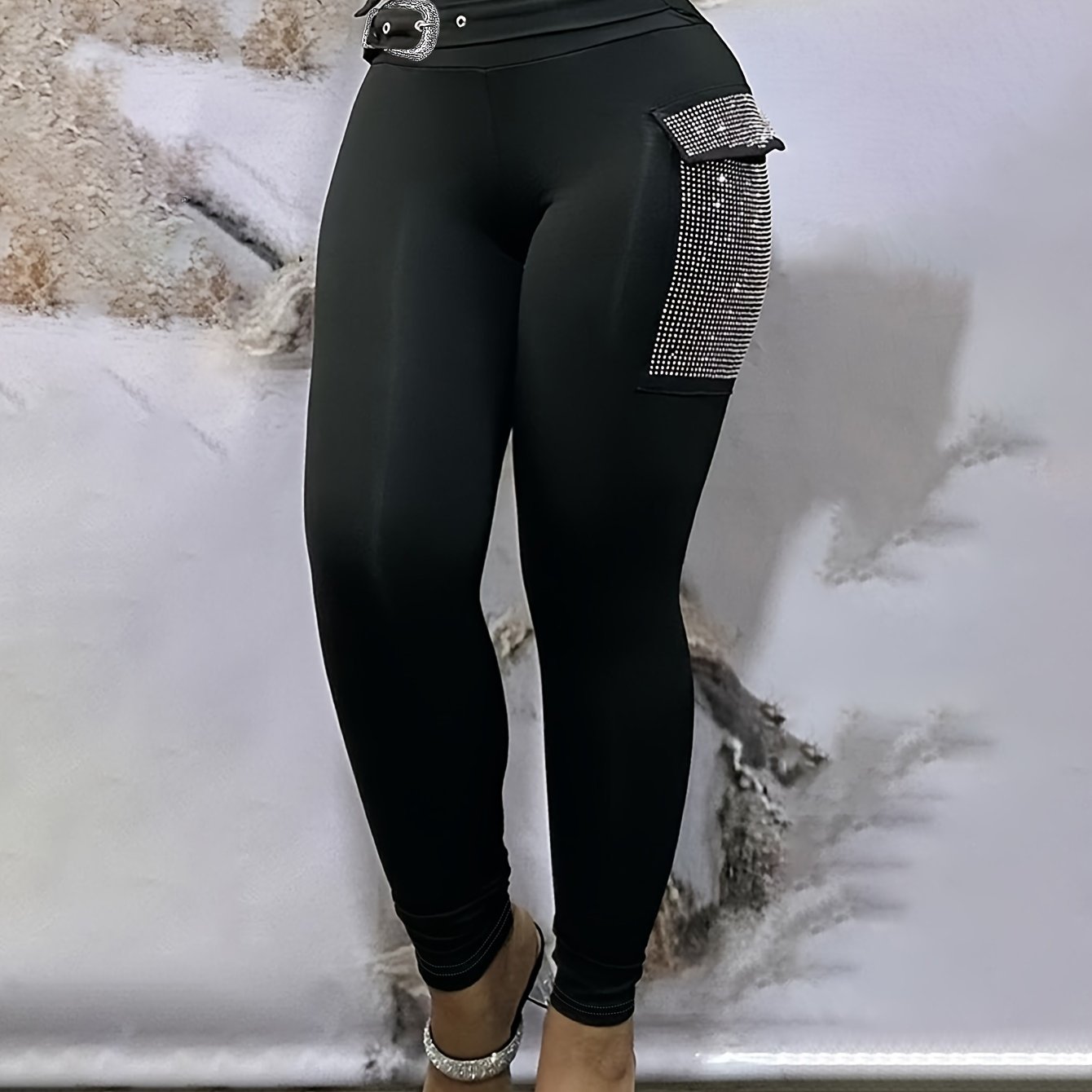 Shiny Skinny Leggings Casual High Waist Stretchy Fashion - Temu Canada