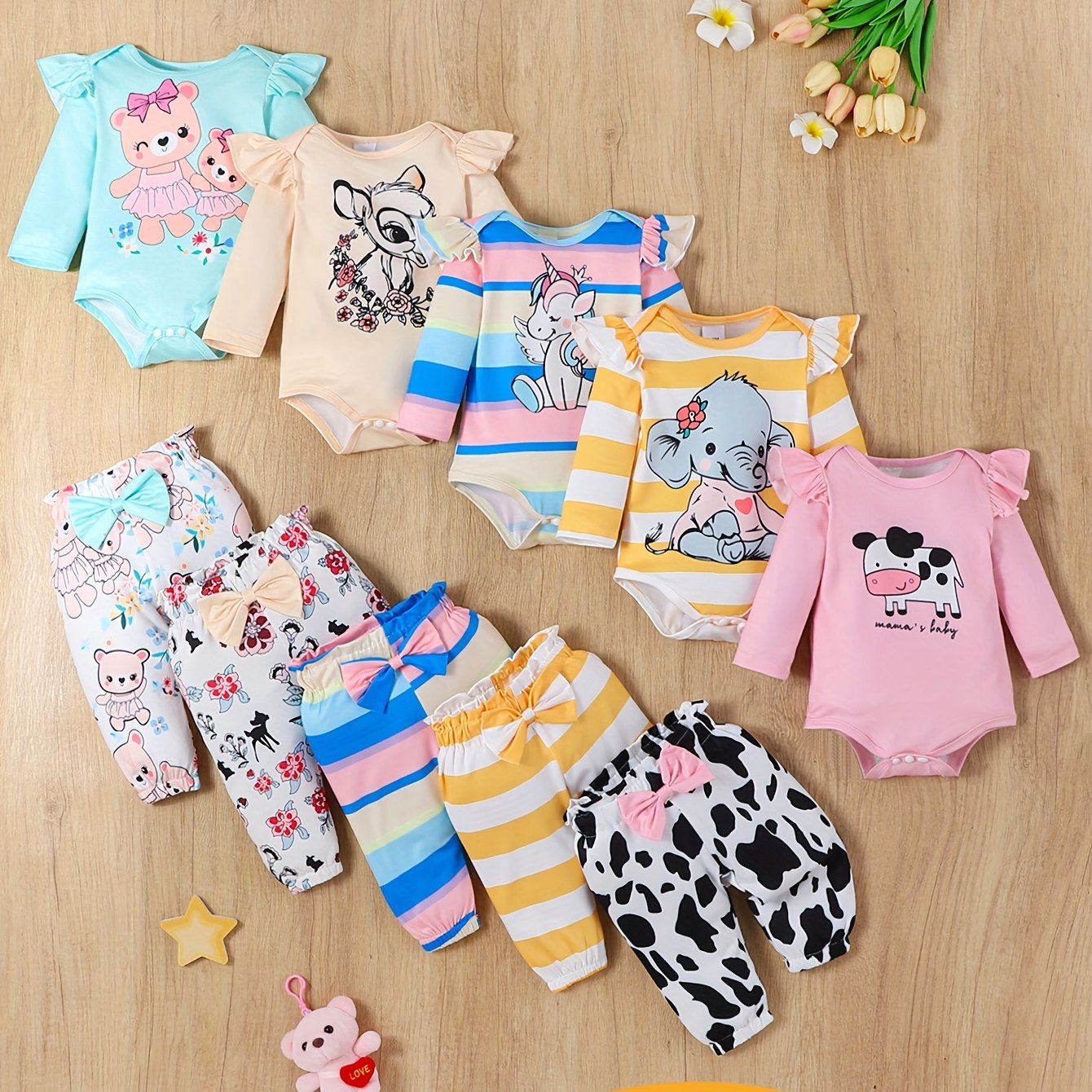 Random 3 Sets Newborn Spring Autumn Long Sleeve Romper And Pants, For Outdoor