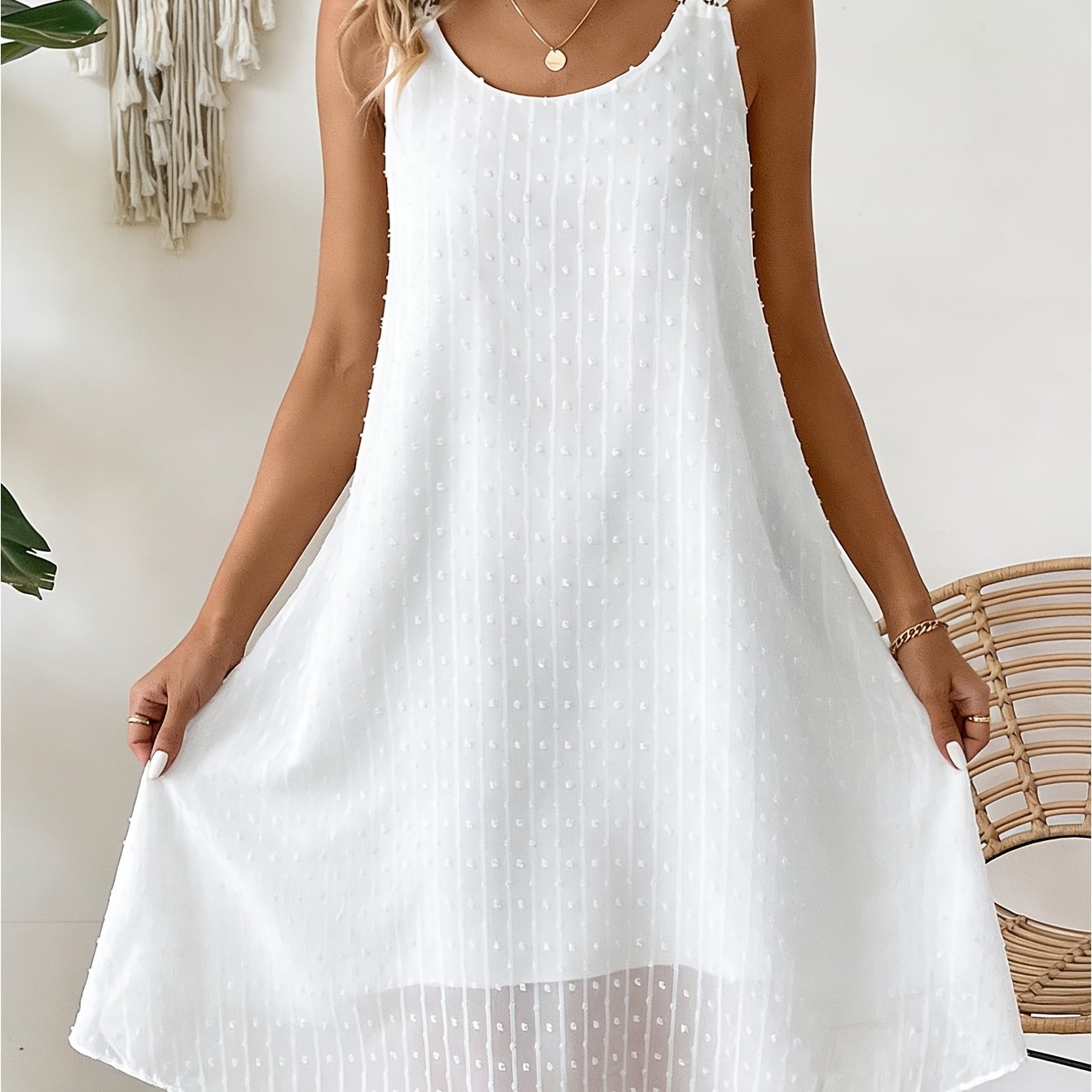 Summer Women's Lace Dot A-line Midi Sundress For Beach Vacation
