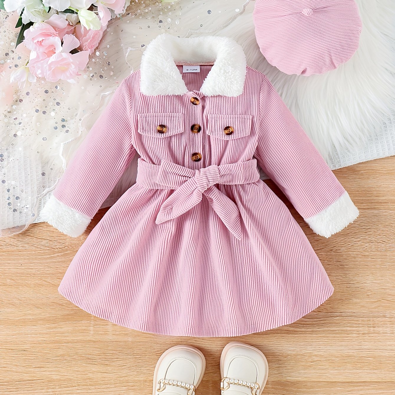P100694 Long Sleeve Fashion Dress And Hat Belt 3pcs Set