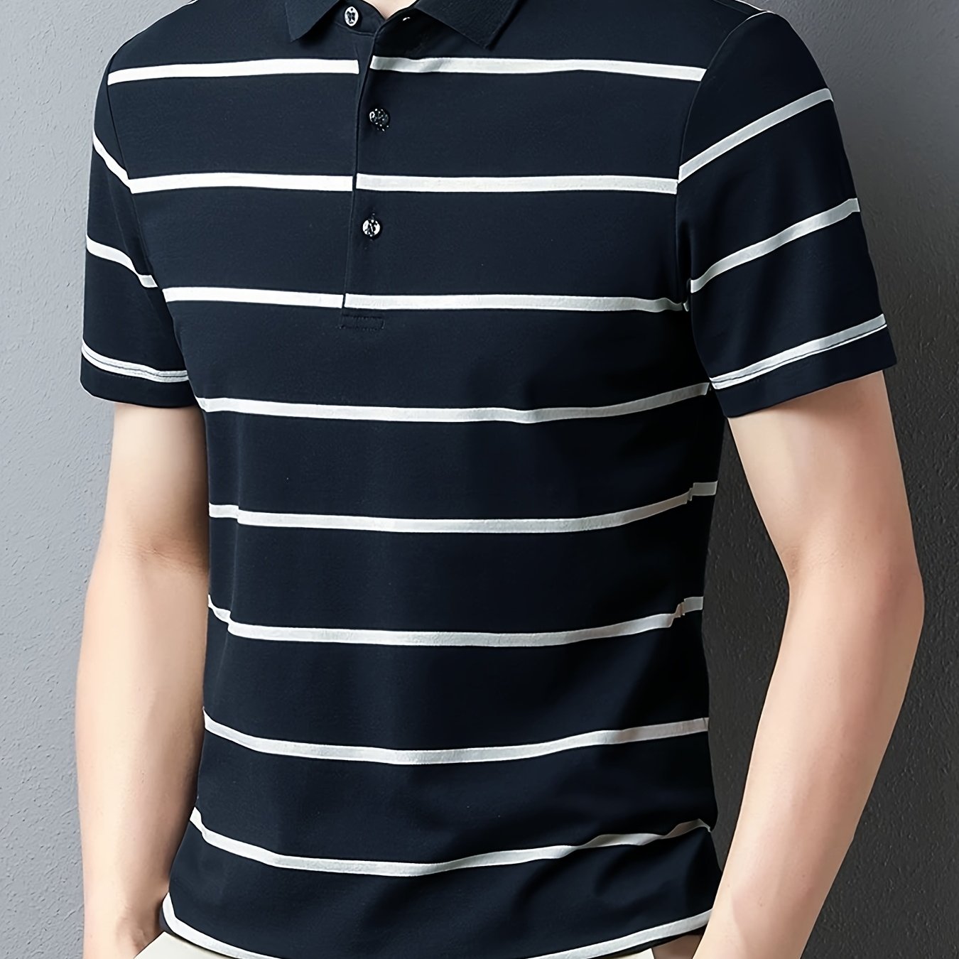 E-shop Herren Golfshirt mit Kontraststreifen, Kurzarm, Sommer Outdoor Freizeit, Herrenhemd, Herren Geschenk