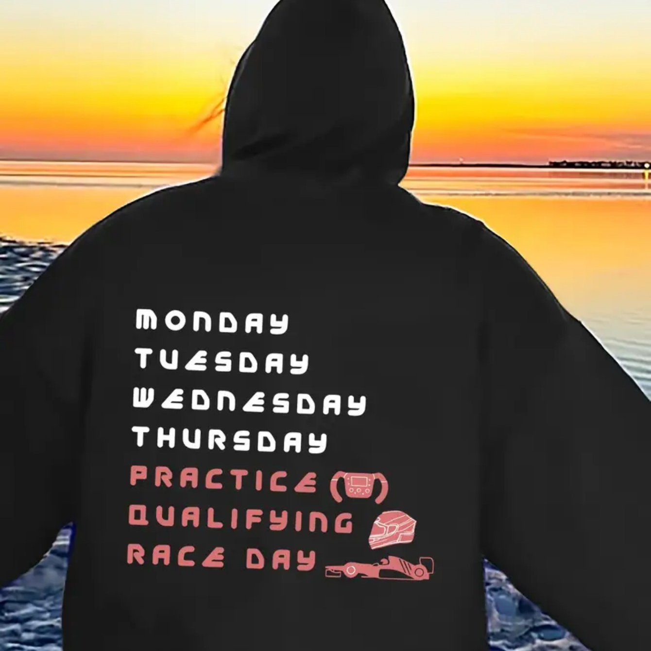 TEMU Dames casual hoodie met "MONDAY to " print - trekkoord, lange mouwen, beige kleur, polyester stof, comfortabel & stijlvol voor casual kleding,