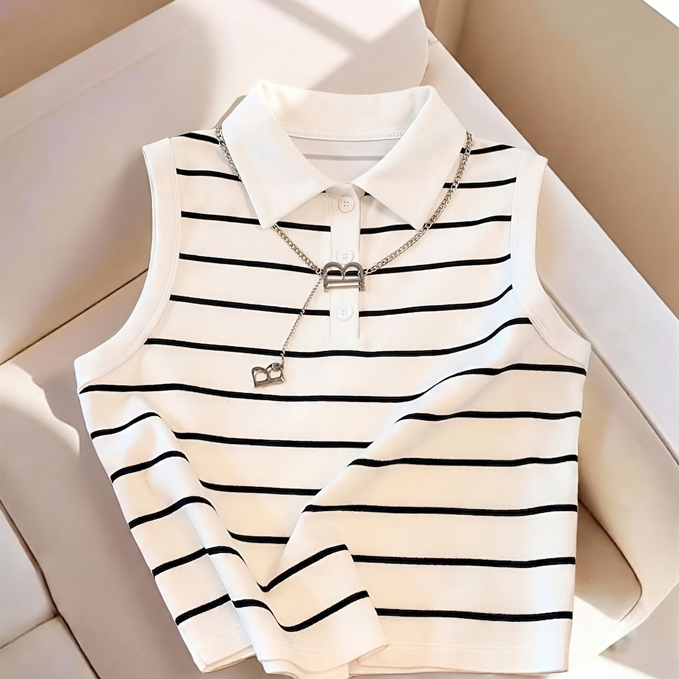 TEMU Top casual de mujer sin a rayas con cuello, playa, noche, , vacaciones, academia, , verano