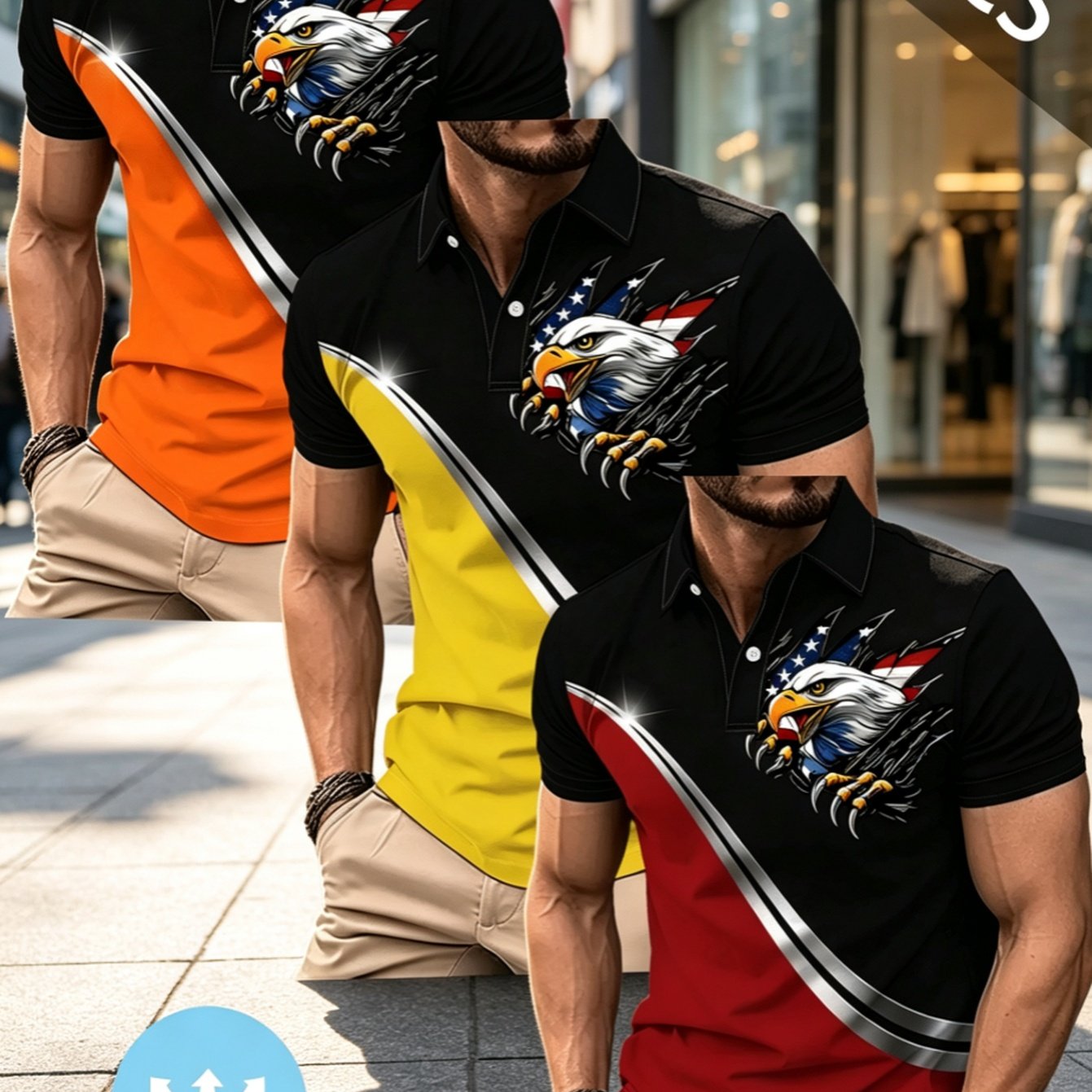 TEMU 3pcs Set Of Men's Summer Breathable Quick-dry Shirts With Eagle Print, Featuring A Casual Summer Style, Lapel Collar, And Short Sleeves.