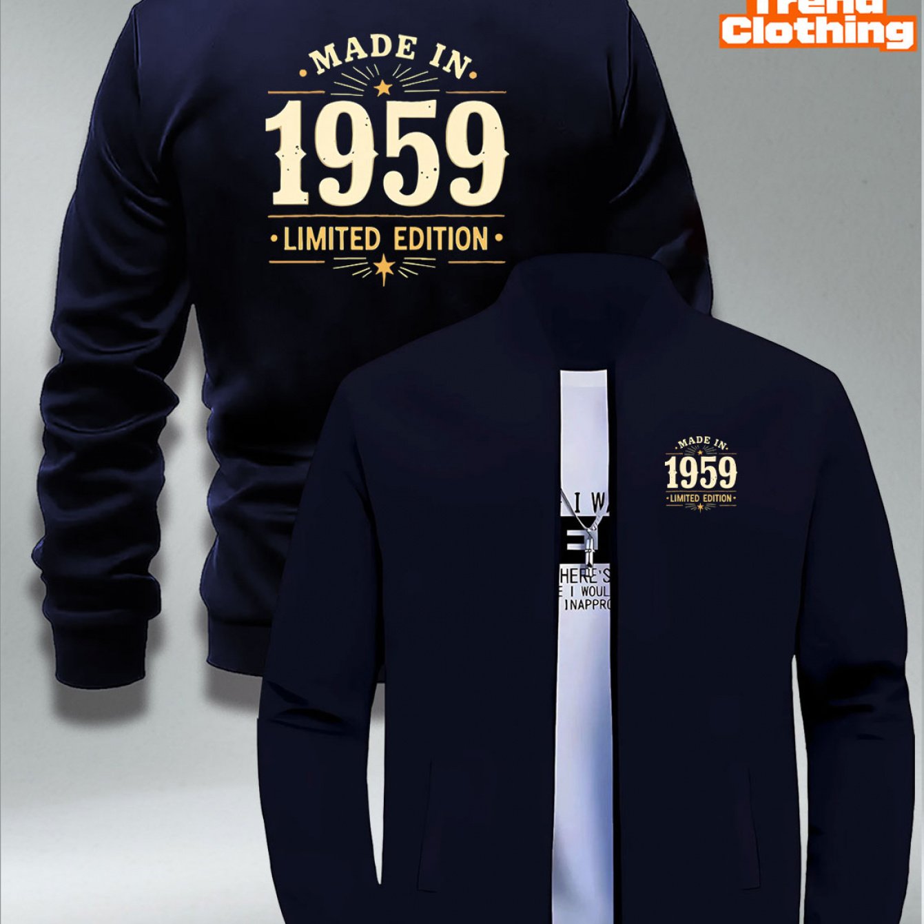 TEMU Men's Vintage 1959 Jacket With Retro Stand Collar & Zipper Closure - Soft Breathable Fabric, Machine Washable Suitable For Daily Wear, Social