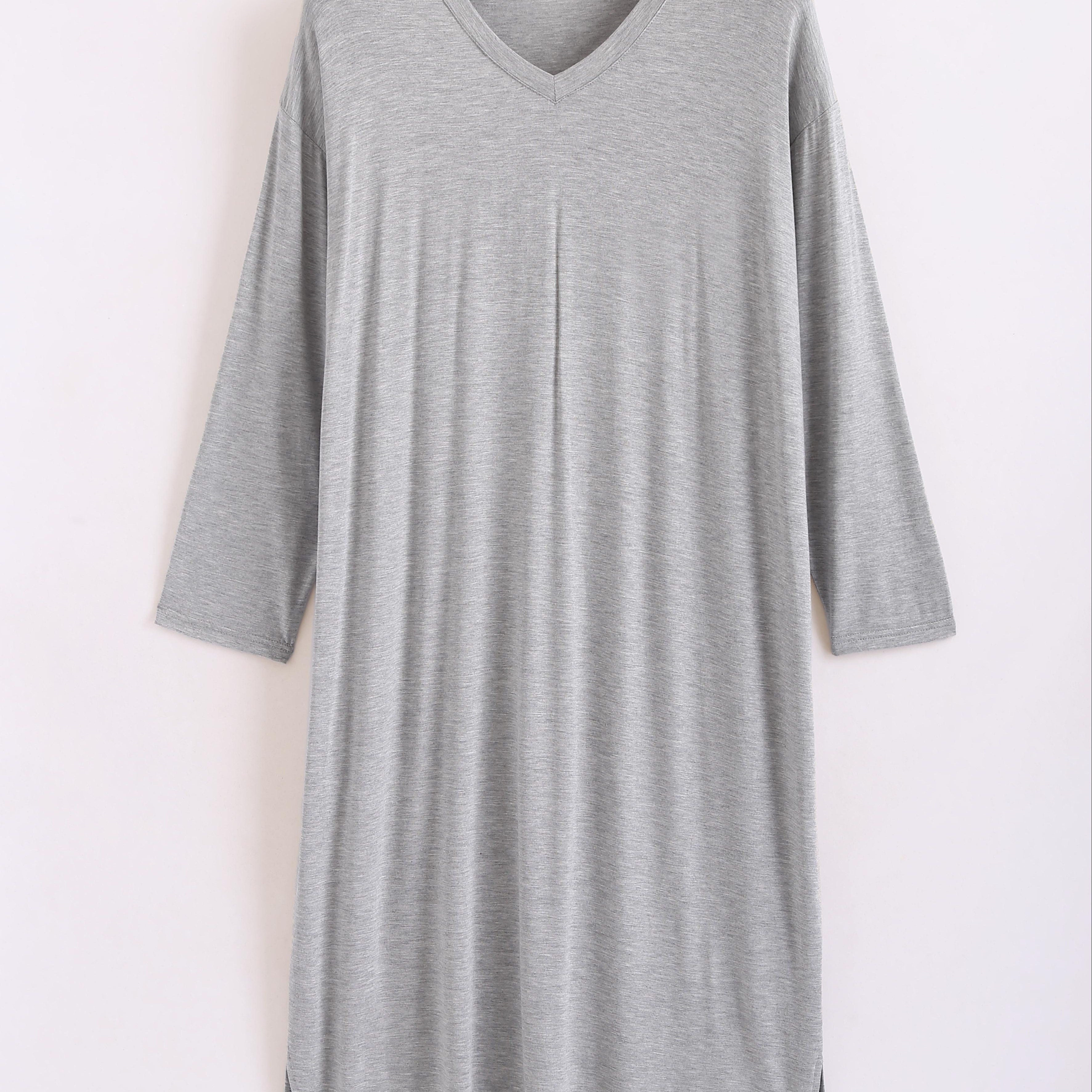 Modal V-neck Men's Pajamas Long Length Over-the-knee Long Sleeve Open Flag Drape Plus Size Bathrobe Dress