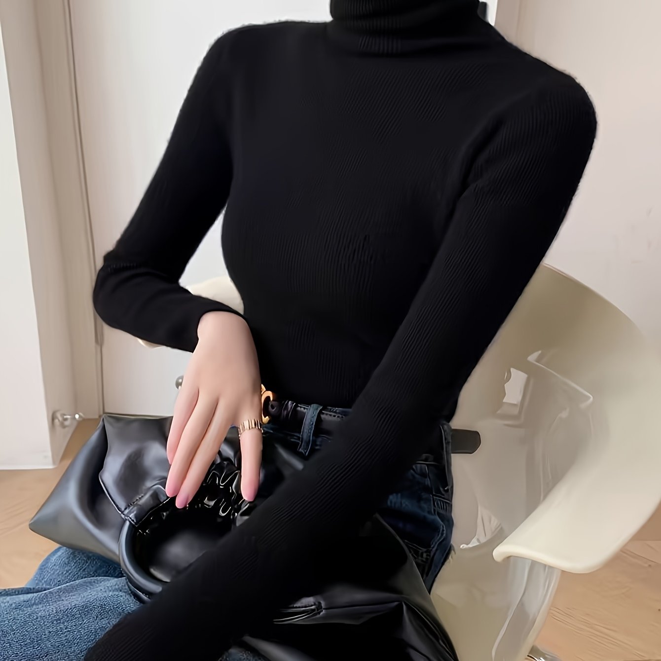 TEMU Neuer High-Neck Pullover Damen Herbst Stil Rüschenkragen Basis Layer Top