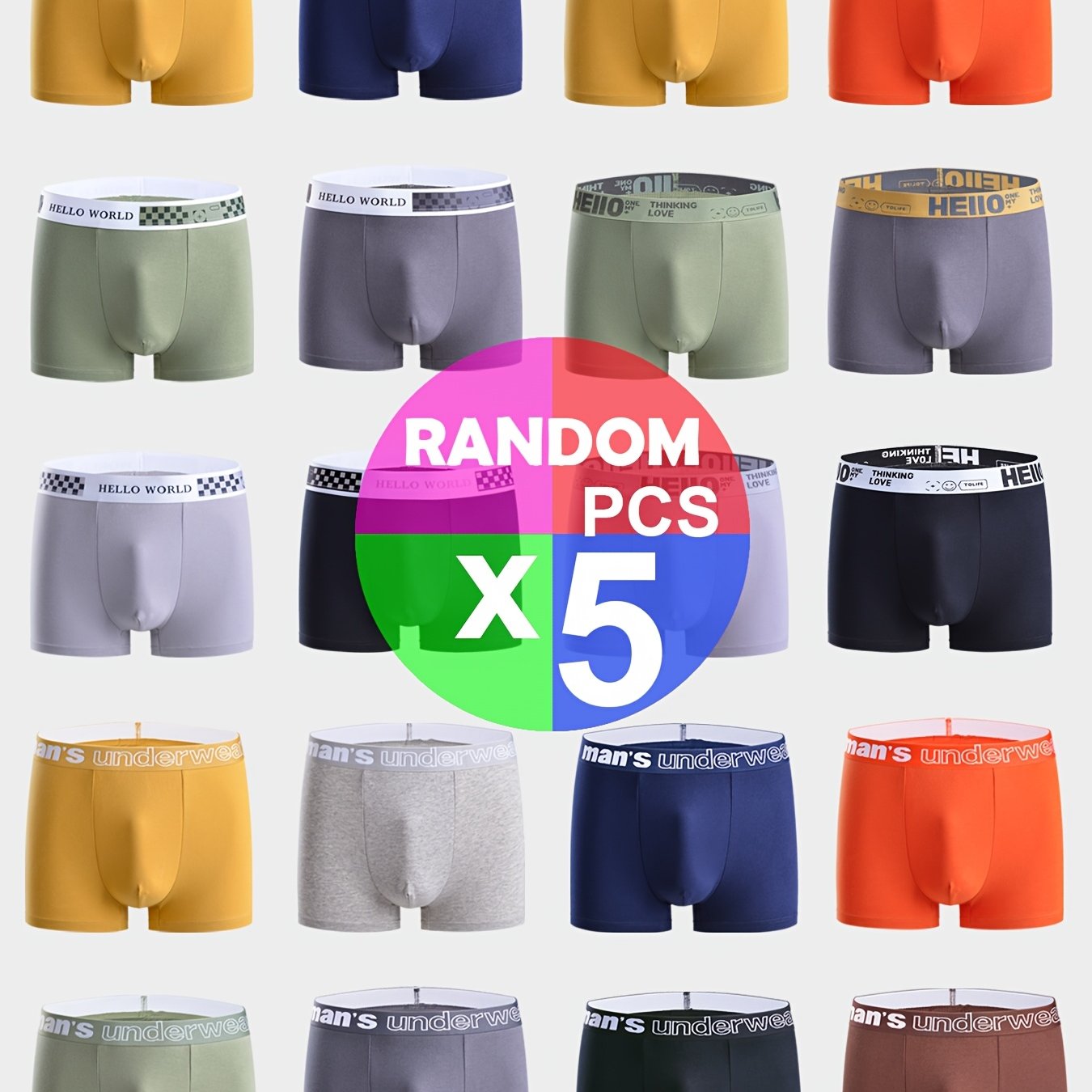 Image of 5pcs Men's Underwear, Random Styles, Boxer Briefs, Breathable Home & Sports Underwear, Comfortable Soft Men's Boxers, Fashionable Boxer Shorts For Sports & Boxing, Breathable Comfortable Underwear