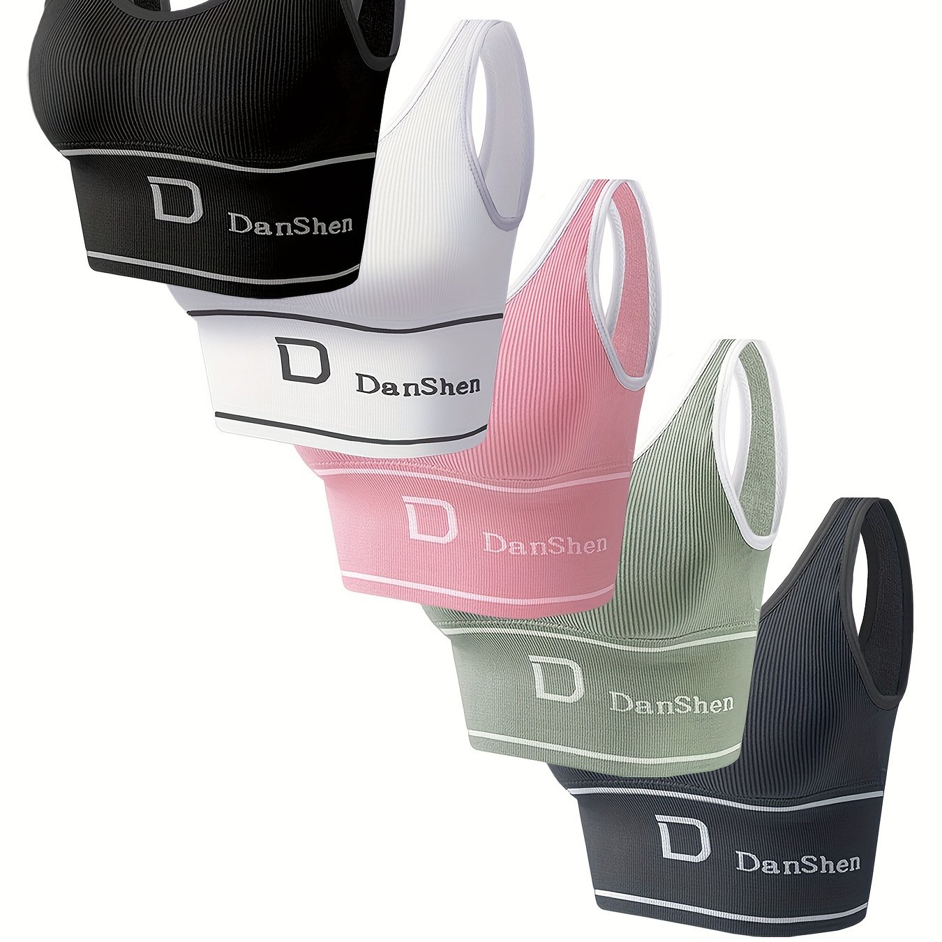 5pcs Set, Wire-free Sports Bra, Push-up, Full Coverage, Comfortable, High Elasticity, For Yoga And Running