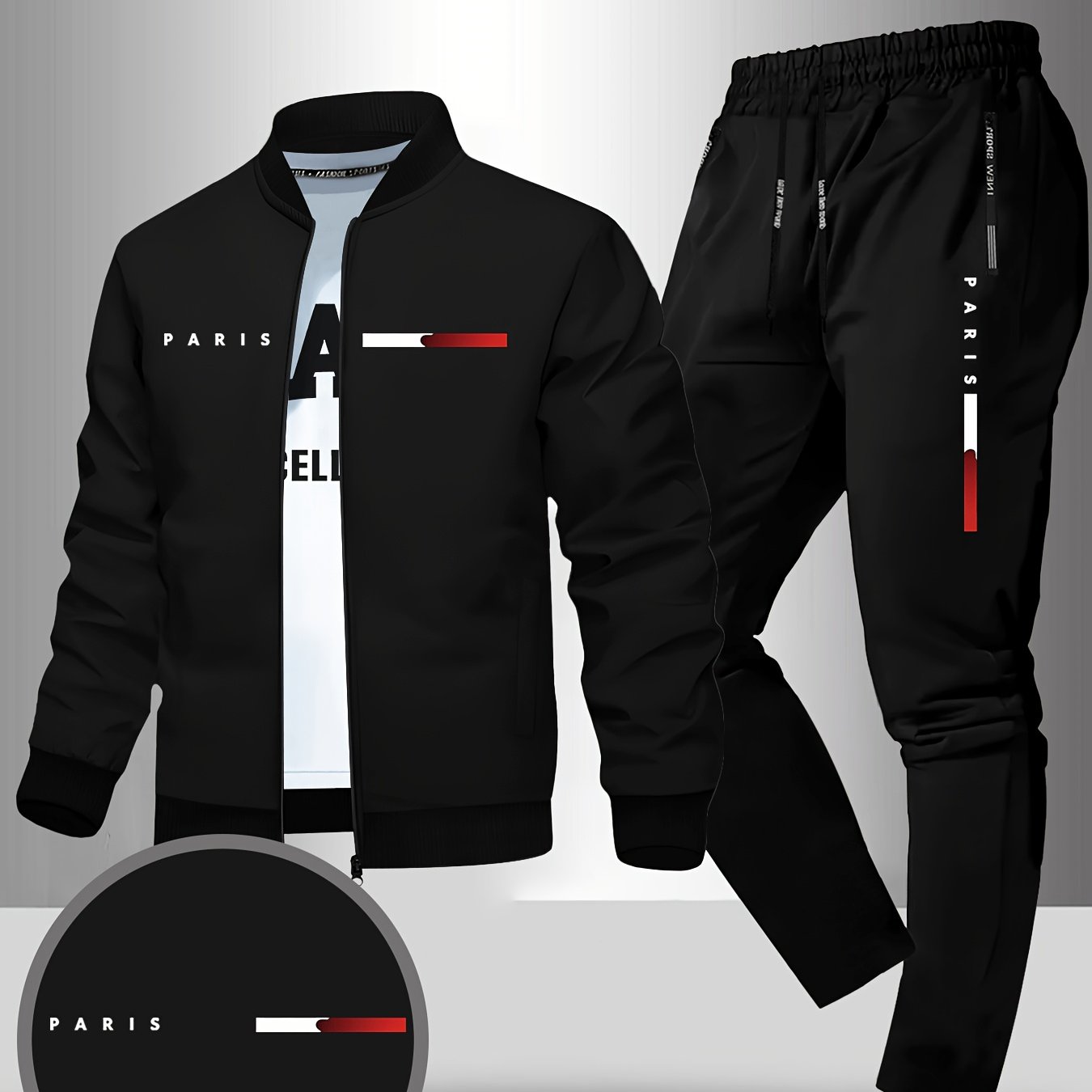 TEMU 2pcs Men's Slim Fit Jacket And Men's Sports Pants, Stylish Print